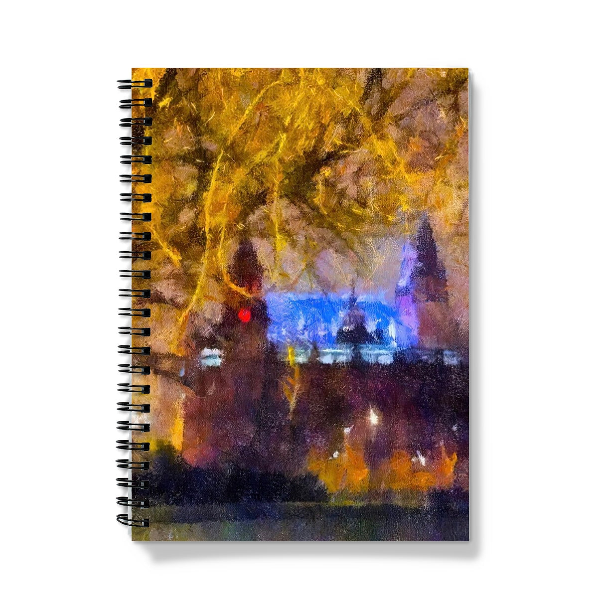 Kelvingrove Nights Notebook with impressionistic cityscape painting at night