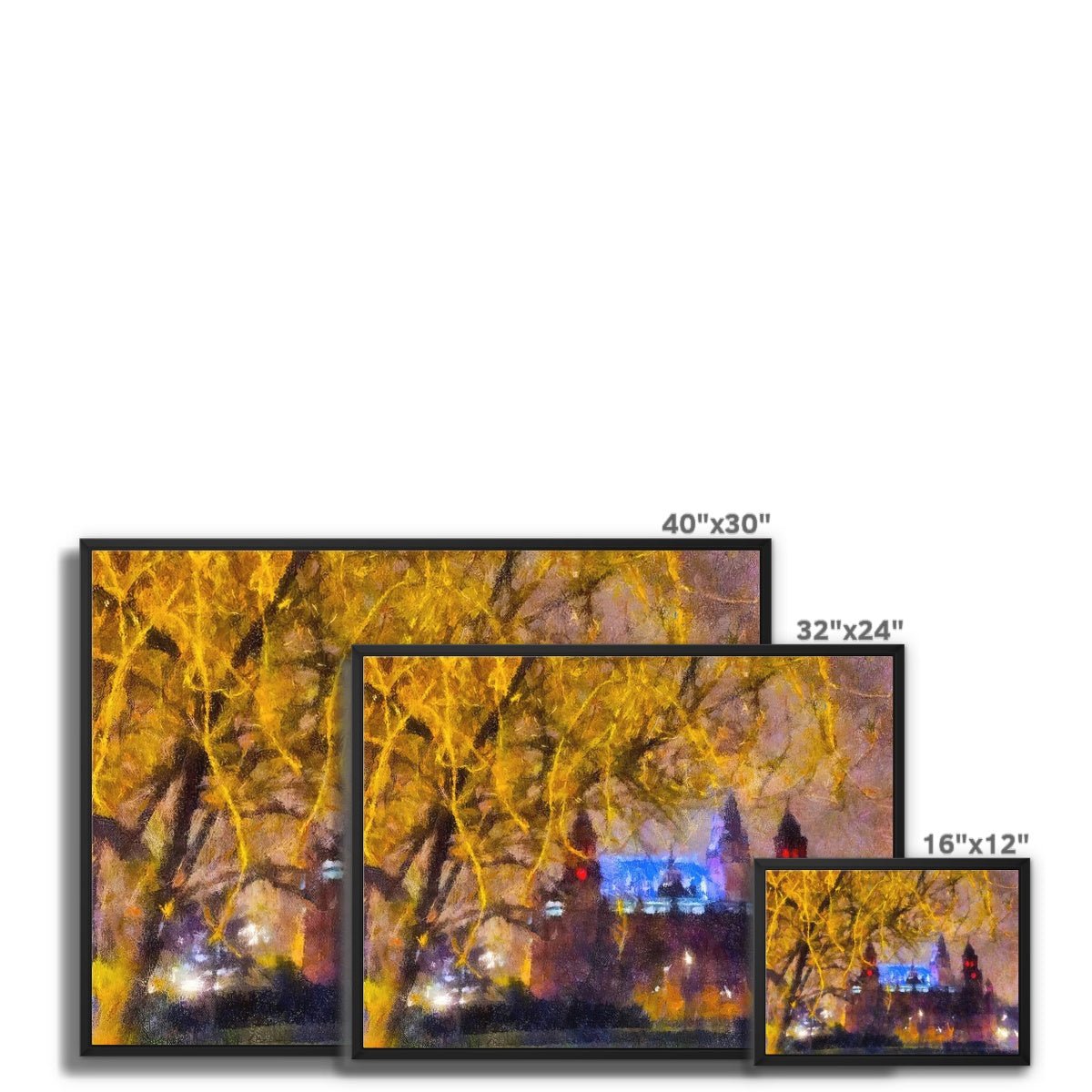 Kelvingrove Nights Painting | Framed Canvas From Scotland-Floating Framed Canvas Prints-Edinburgh & Glasgow Art Gallery-Paintings, Prints, Homeware, Art Gifts From Scotland By Scottish Artist Kevin Hunter