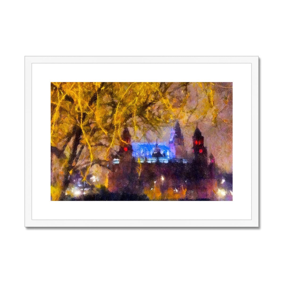Kelvingrove Nights Painting | Framed & Mounted Prints From Scotland-Framed & Mounted Prints-Edinburgh & Glasgow Art Gallery-A2 Landscape-White Frame-Paintings, Prints, Homeware, Art Gifts From Scotland By Scottish Artist Kevin Hunter