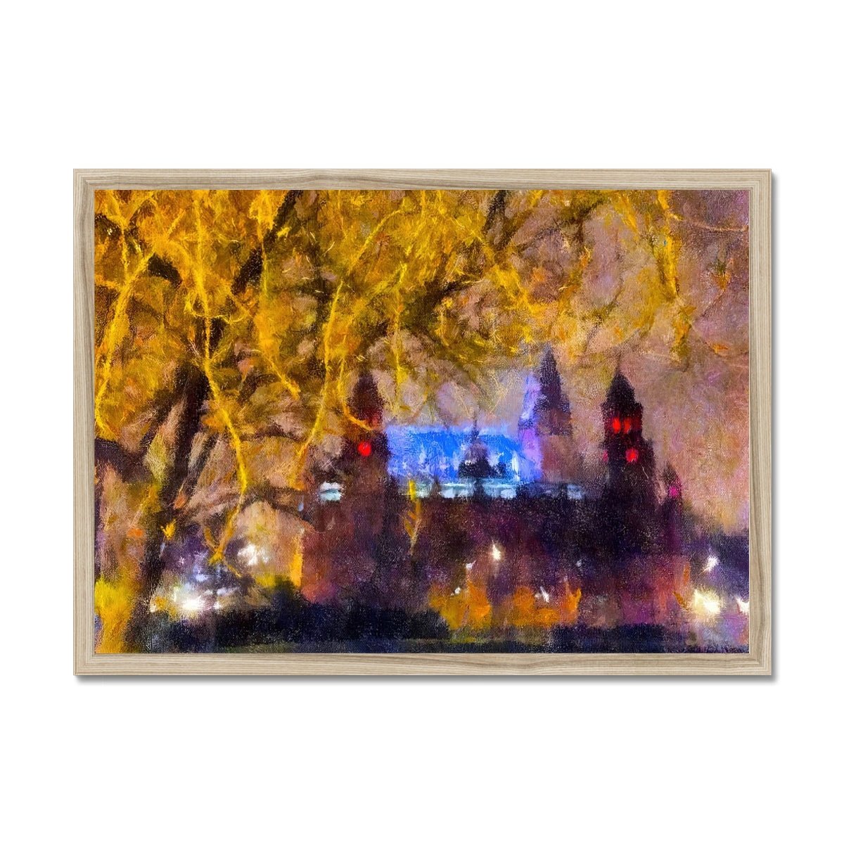 Kelvingrove Nights Painting | Framed Prints From Scotland-Framed Prints-Edinburgh & Glasgow Art Gallery-A2 Landscape-Natural Frame-Paintings, Prints, Homeware, Art Gifts From Scotland By Scottish Artist Kevin Hunter