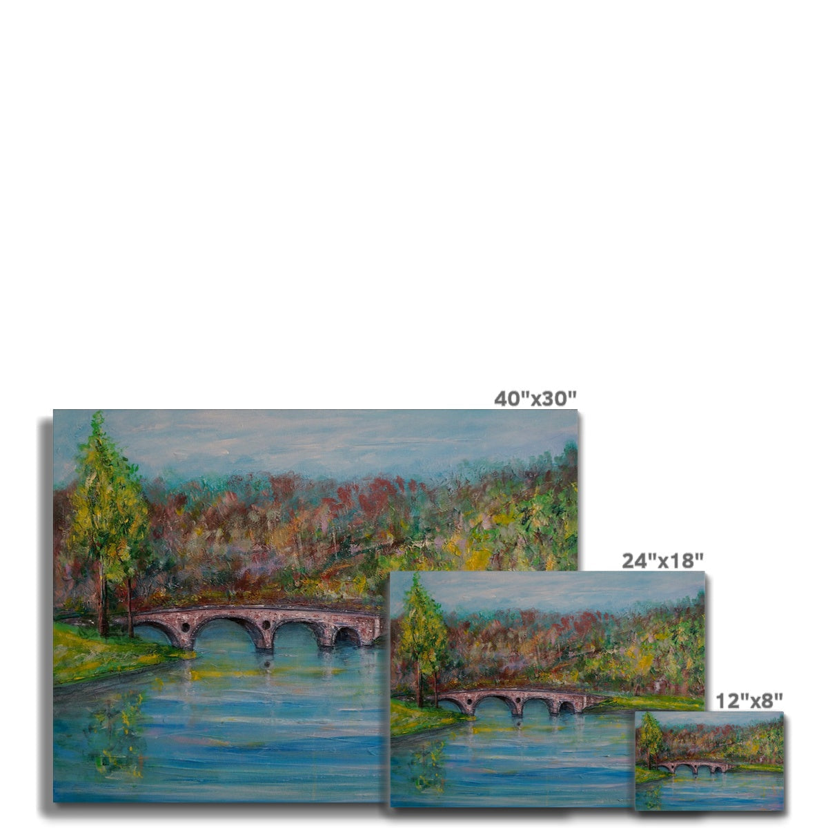 Kenmore Bridge Canvas Print: 40x30 Autumn Foliage Painting