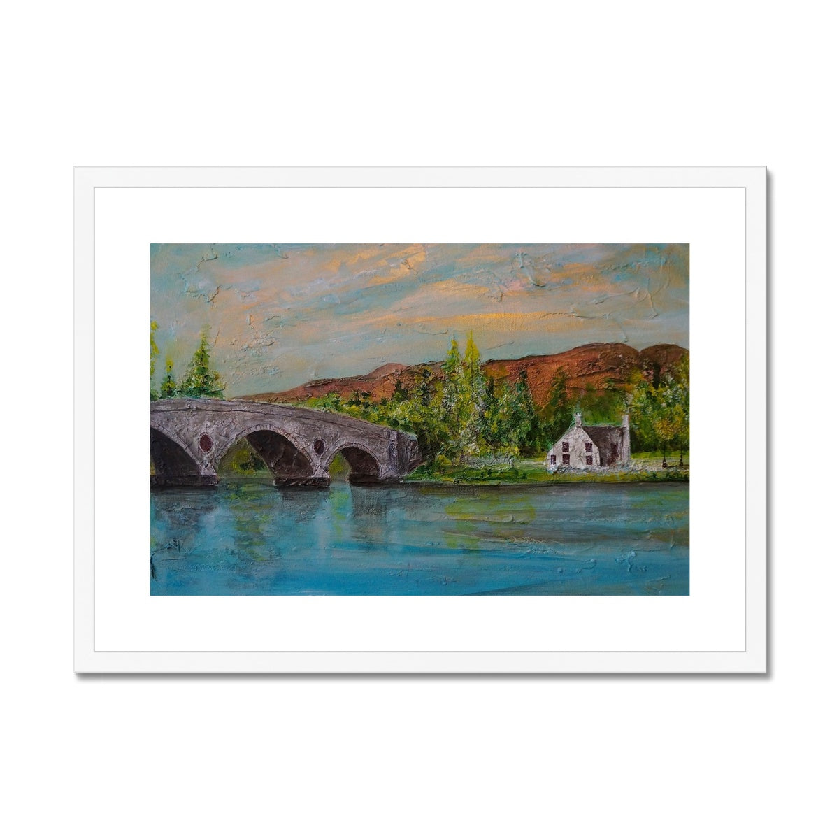 Kenmore Bridge ii Painting | Framed & Mounted Prints From Scotland-Framed & Mounted Prints-Scottish Highlands & Lowlands Art Gallery-A2 Landscape-White Frame-Paintings, Prints, Homeware, Art Gifts From Scotland By Scottish Artist Kevin Hunter