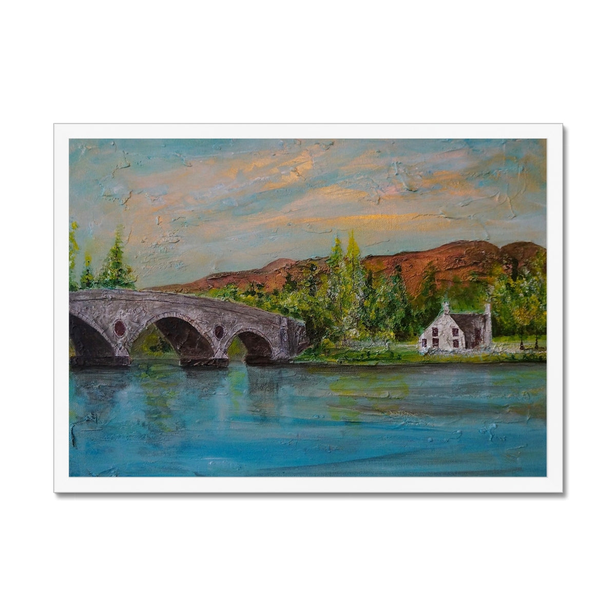 Kenmore Bridge ii Painting | Framed Prints From Scotland-Framed Prints-Scottish Highlands & Lowlands Art Gallery-A2 Landscape-White Frame-Paintings, Prints, Homeware, Art Gifts From Scotland By Scottish Artist Kevin Hunter