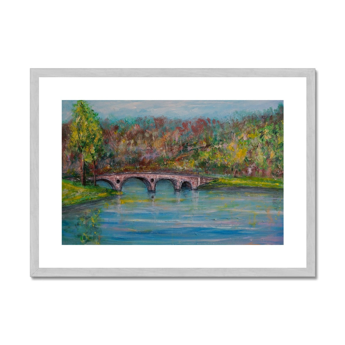 Kenmore Bridge Painting | Antique Framed & Mounted Prints From Scotland-Antique Framed & Mounted Prints-Scottish Highlands & Lowlands Art Gallery-A2 Landscape-Silver Frame-Paintings, Prints, Homeware, Art Gifts From Scotland By Scottish Artist Kevin Hunter