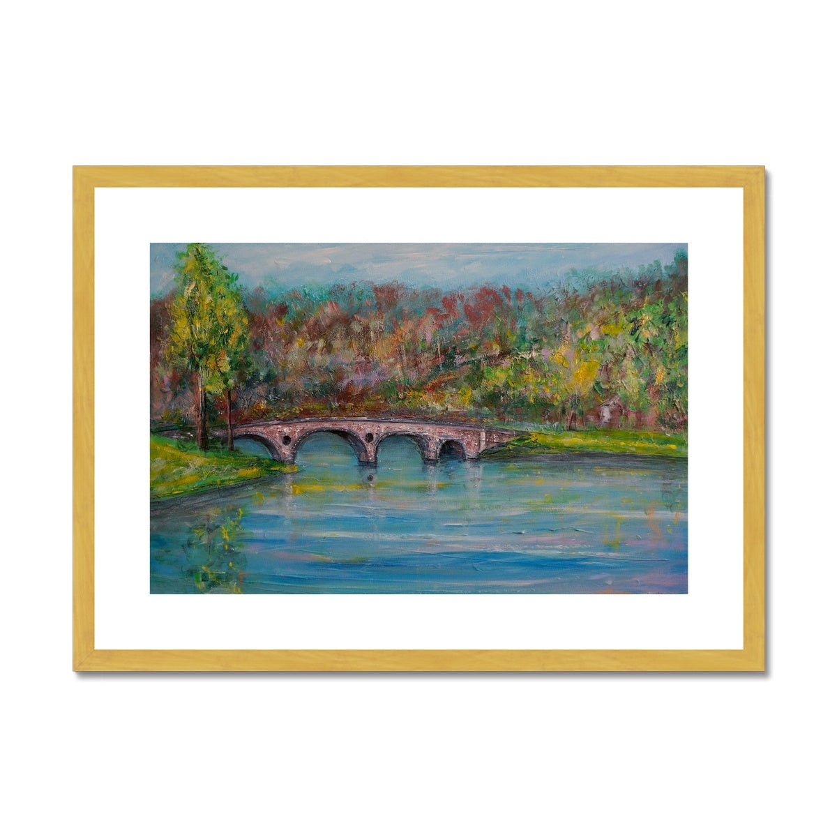 Kenmore Bridge Painting | Antique Framed & Mounted Prints From Scotland-Antique Framed & Mounted Prints-Scottish Highlands & Lowlands Art Gallery-A2 Landscape-Gold Frame-Paintings, Prints, Homeware, Art Gifts From Scotland By Scottish Artist Kevin Hunter