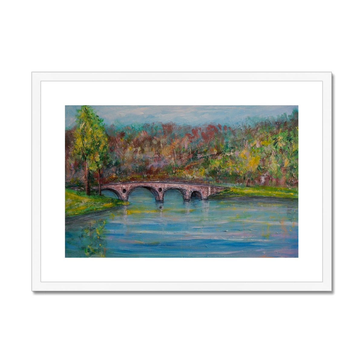 Kenmore Bridge Painting | Framed & Mounted Prints From Scotland-Framed & Mounted Prints-Scottish Highlands & Lowlands Art Gallery-A2 Landscape-White Frame-Paintings, Prints, Homeware, Art Gifts From Scotland By Scottish Artist Kevin Hunter