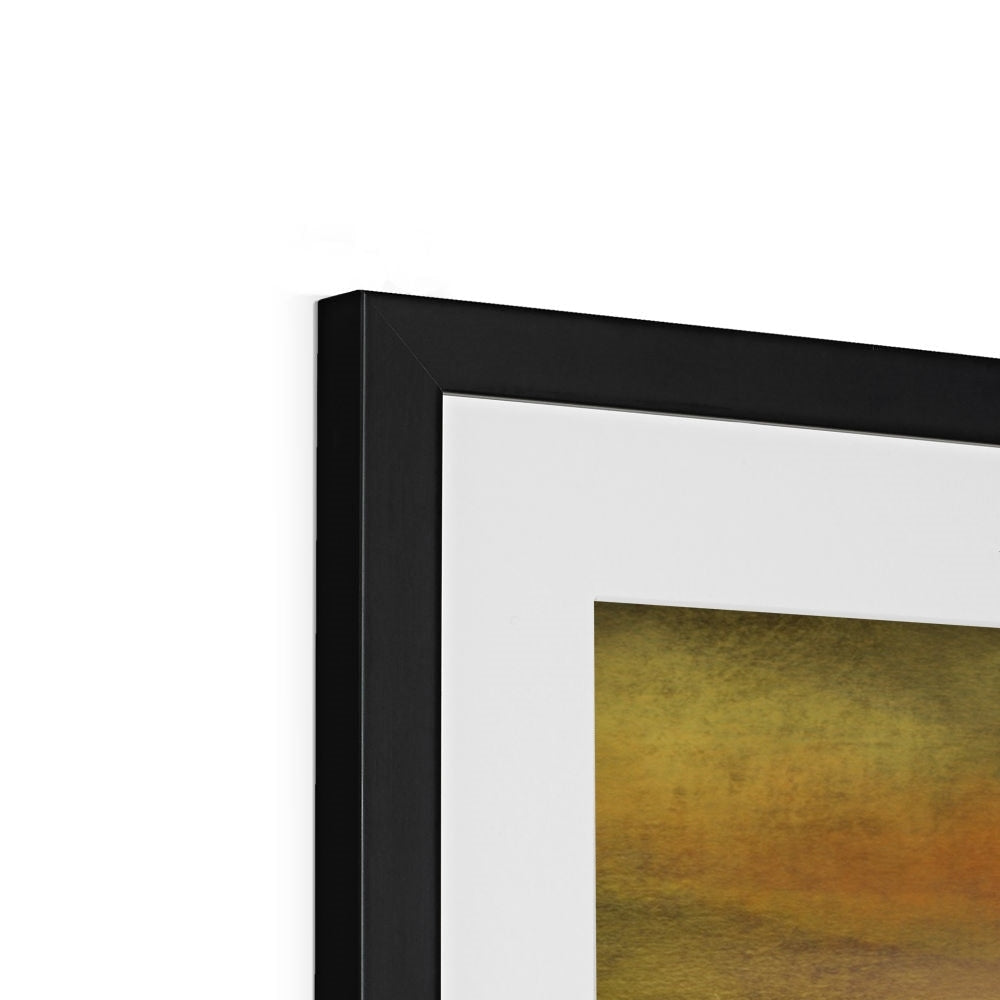 Black matte frame with white mat and Kings Cave Sunset Arran abstract print