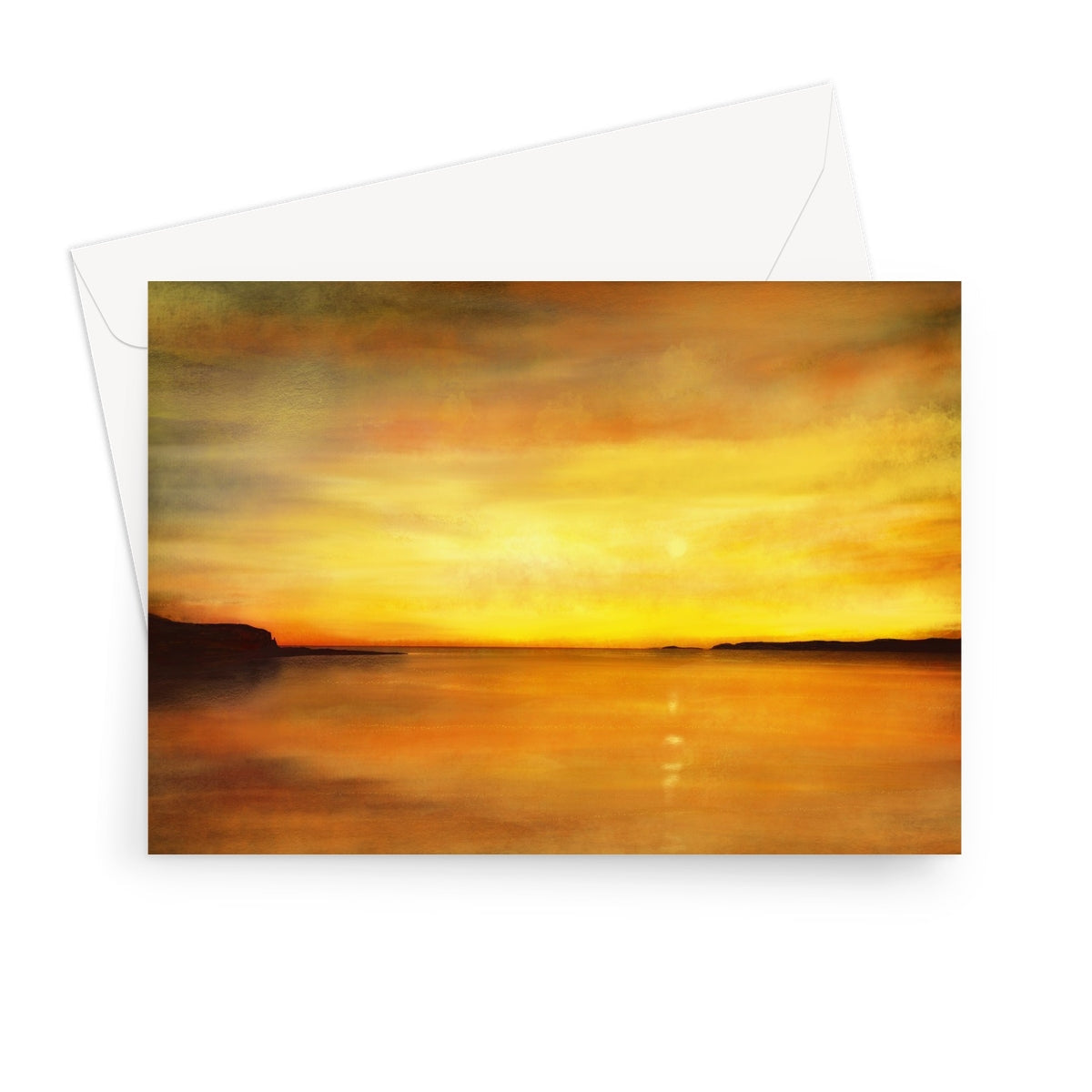 Golden sunset Kings Cave Sunset Arran greeting card with envelope