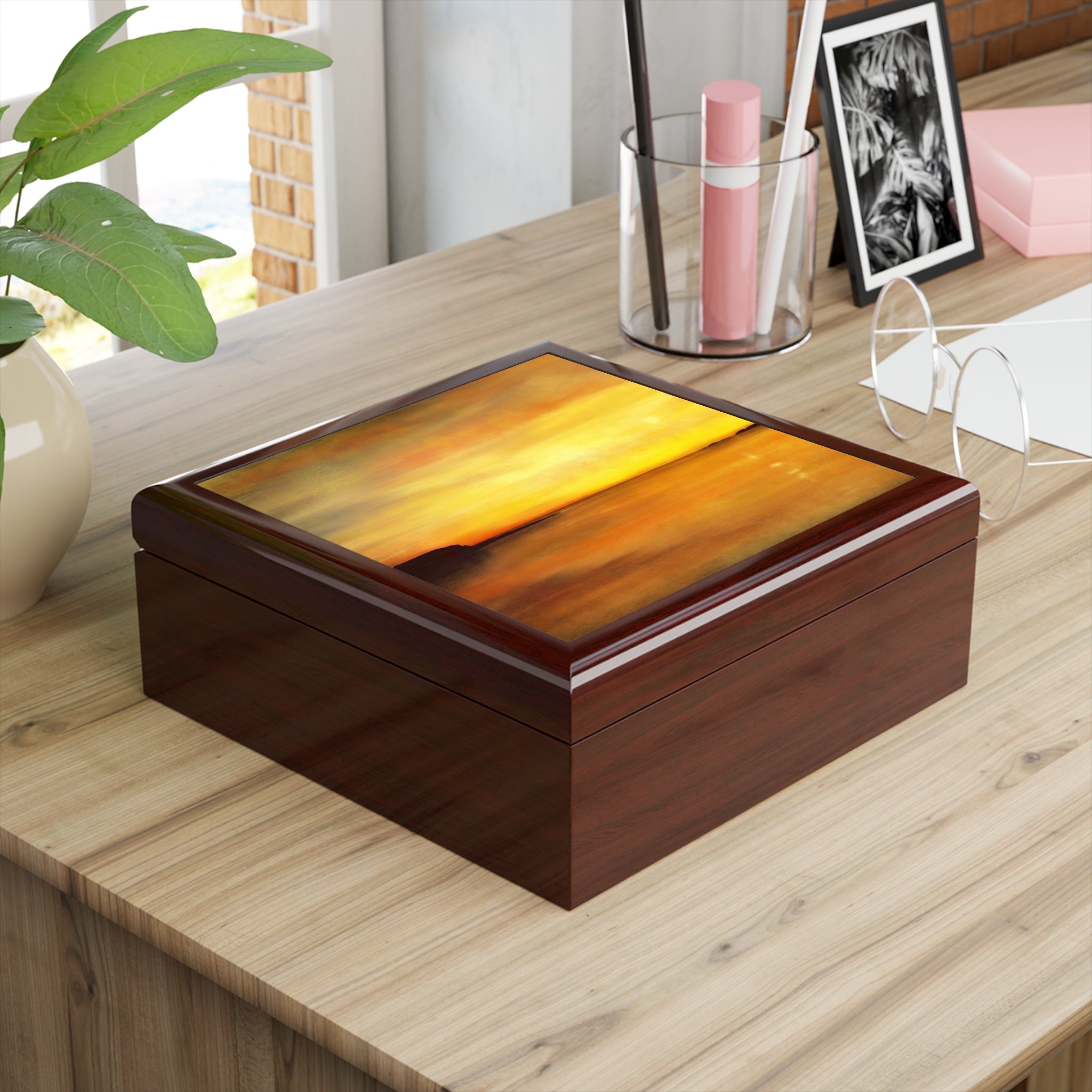 Kings Cave Sunset Arran jewelry box with sunset design