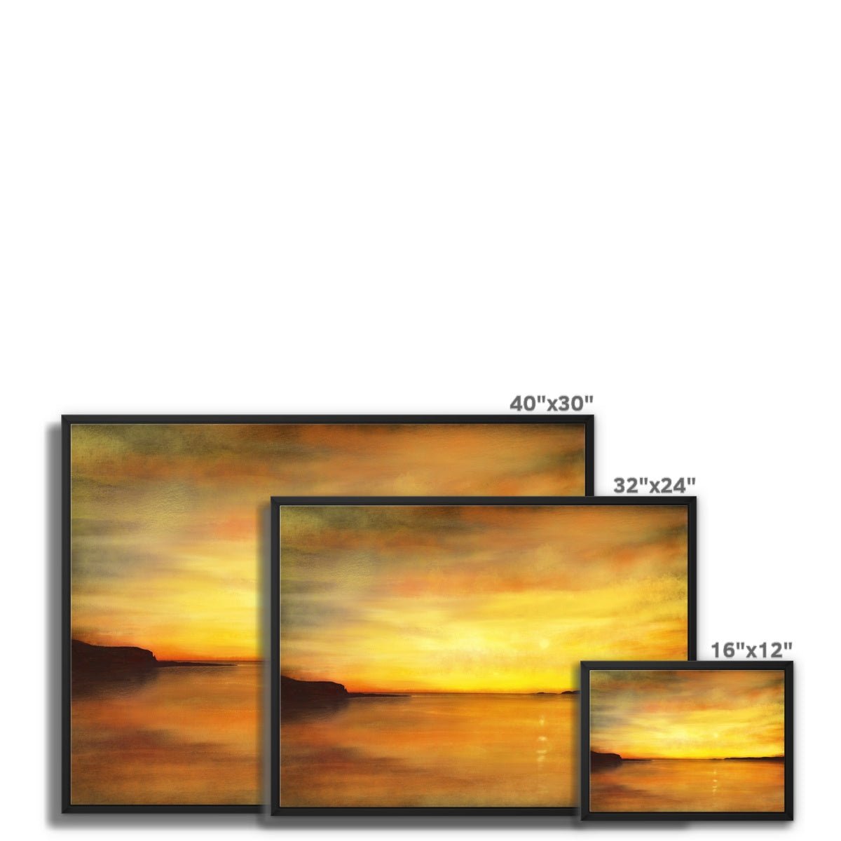 King's Cave Sunset Arran Painting | Framed Canvas From Scotland-Floating Framed Canvas Prints-Arran Art Gallery-Paintings, Prints, Homeware, Art Gifts From Scotland By Scottish Artist Kevin Hunter