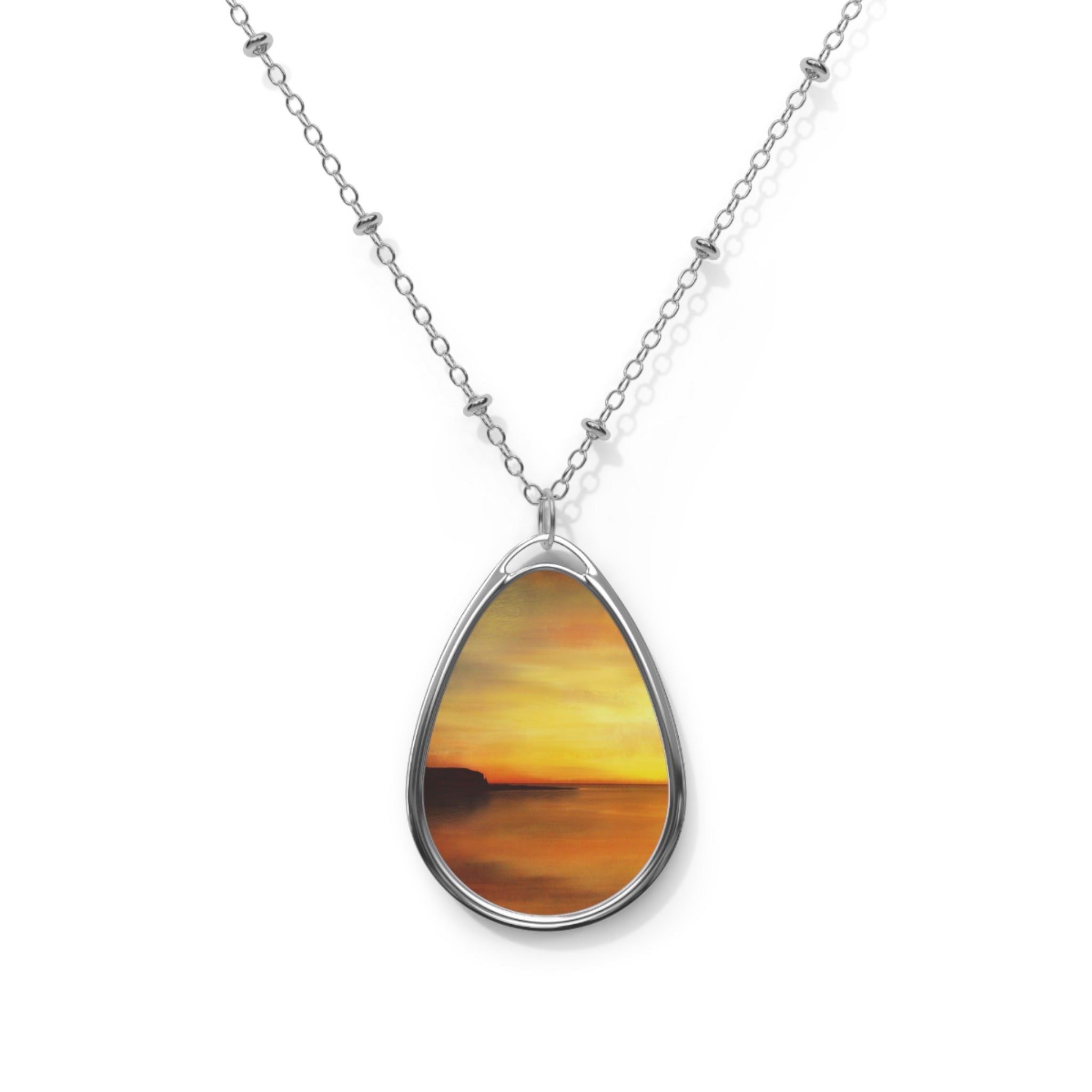 Silver teardrop sunset pendant necklace by Kings Cave Arran