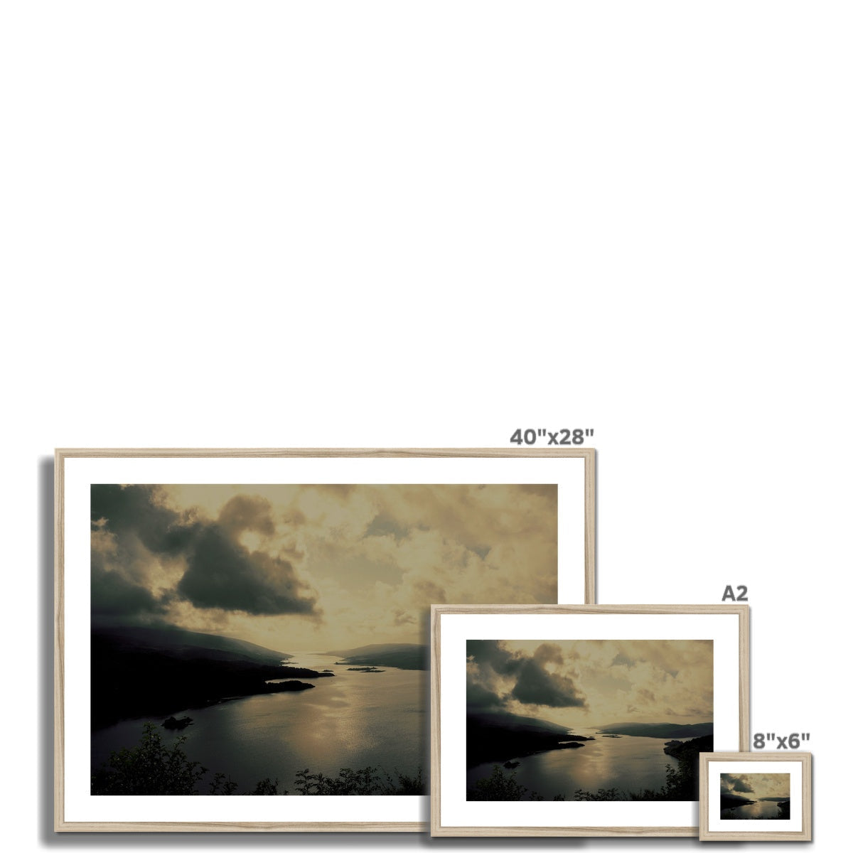 40x28 inch framed sepia-toned Kyles of Bute landscape print with white matte
