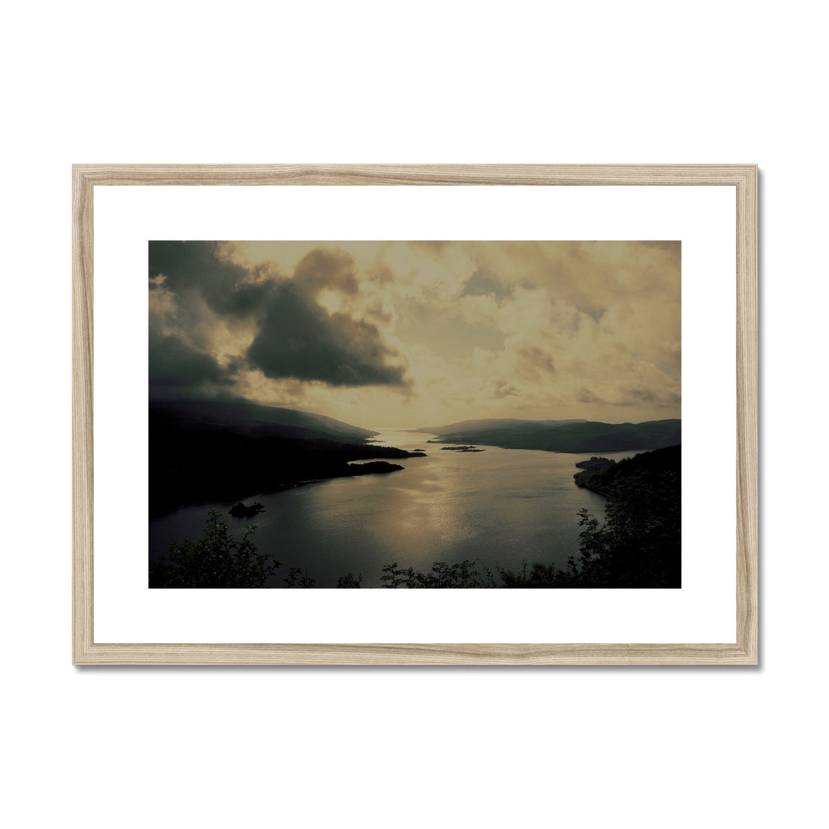 The Kyles of Bute serene lake print in wooden frame