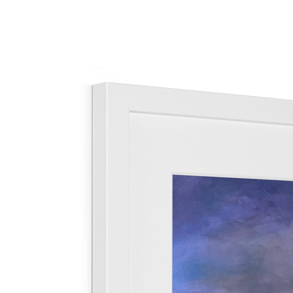 Lamlash Dusk Art Prints: White framed canvas with blue purple abstract design