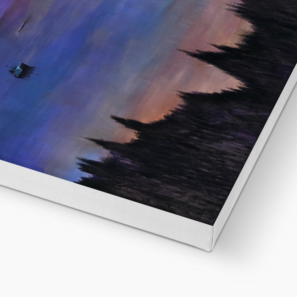 Lamlash Dusk canvas print of starry night sky with trees and airplane