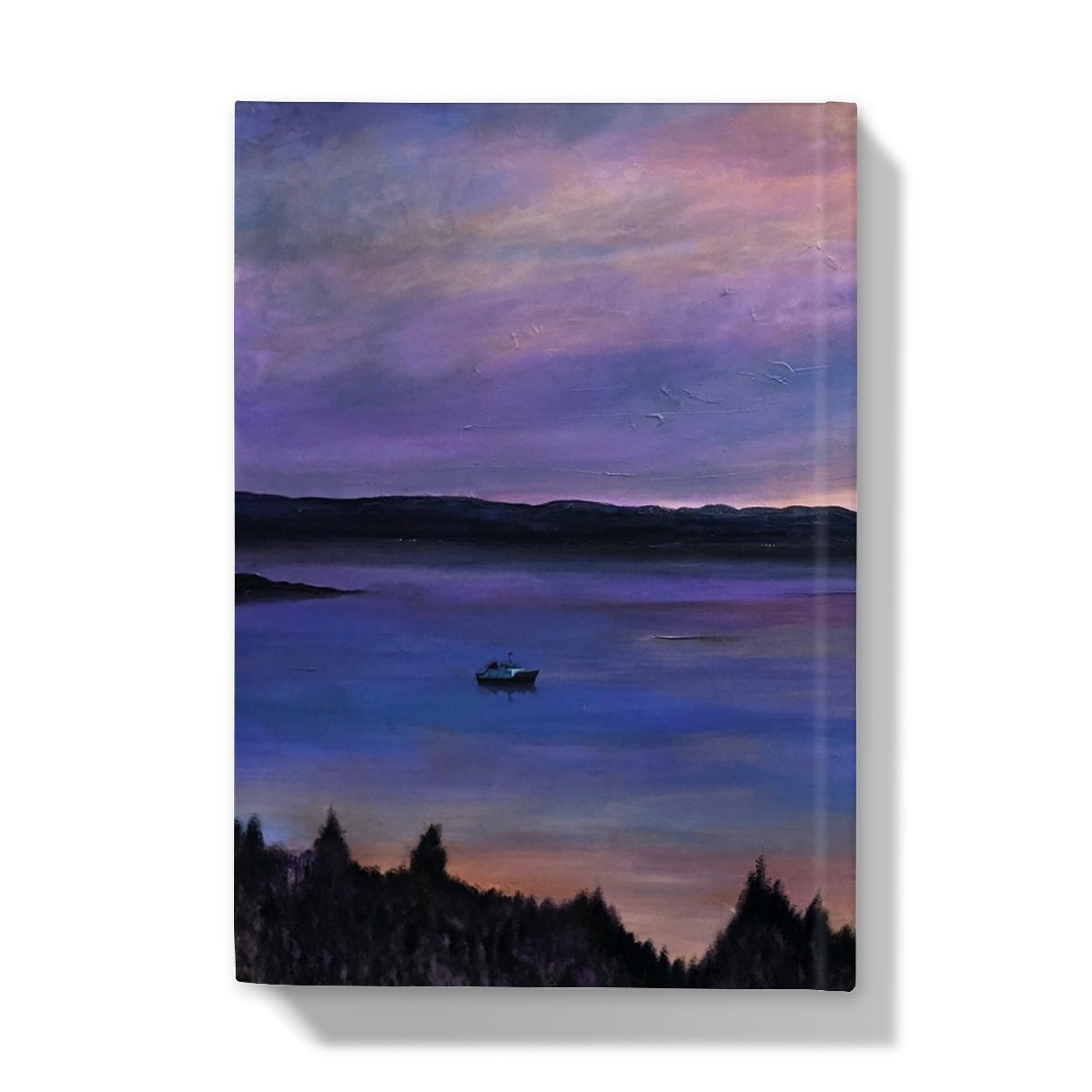 Lamlash Dusk hardback journal with serene twilight landscape painting