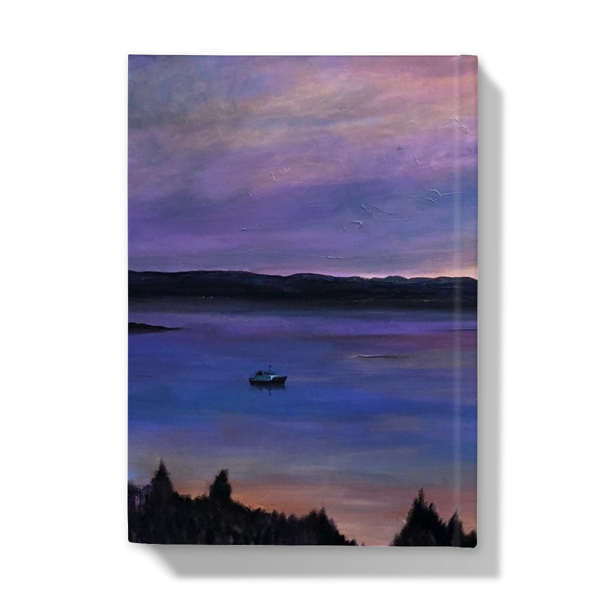 Lamlash Dusk hardback journal with serene lake at dusk painting