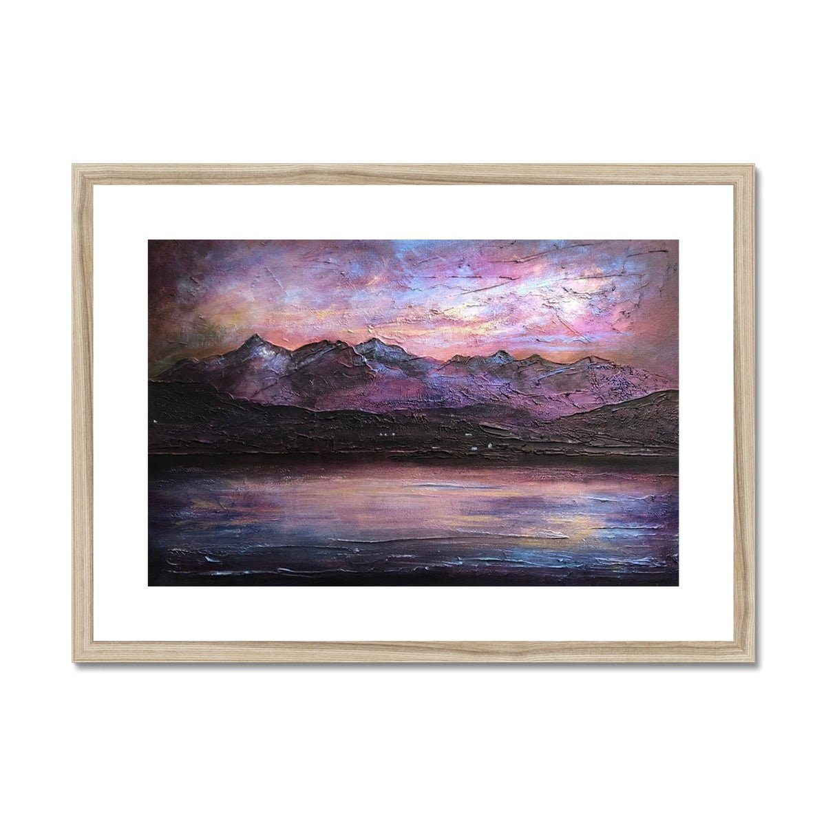 Last Skye Light Painting | Framed & Mounted Prints From Scotland-Framed & Mounted Prints-Skye Art Gallery-A2 Landscape-Natural Frame-Paintings, Prints, Homeware, Art Gifts From Scotland By Scottish Artist Kevin Hunter