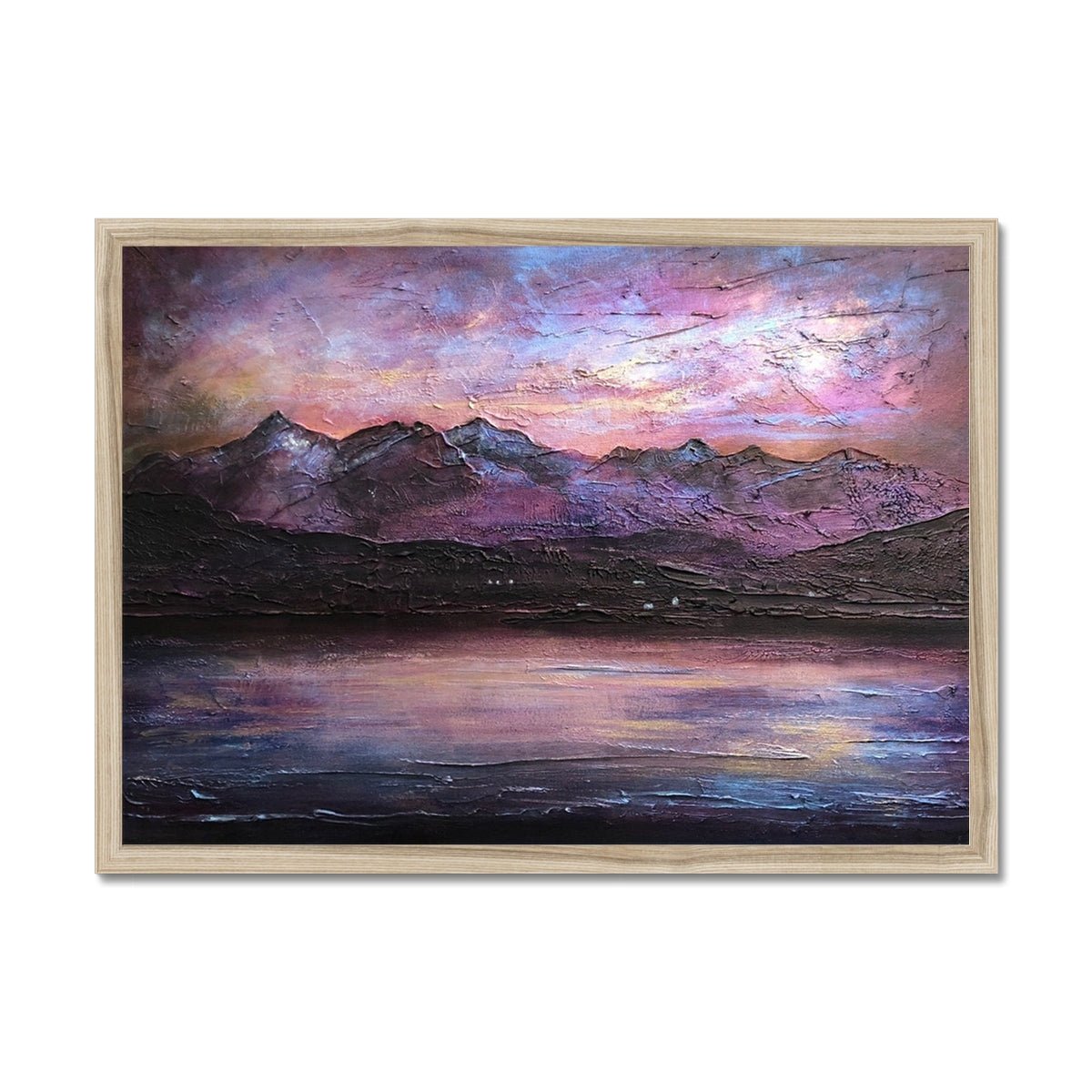 Last Skye Light Painting | Framed Prints From Scotland-Framed Prints-Skye Art Gallery-A2 Landscape-Natural Frame-Paintings, Prints, Homeware, Art Gifts From Scotland By Scottish Artist Kevin Hunter
