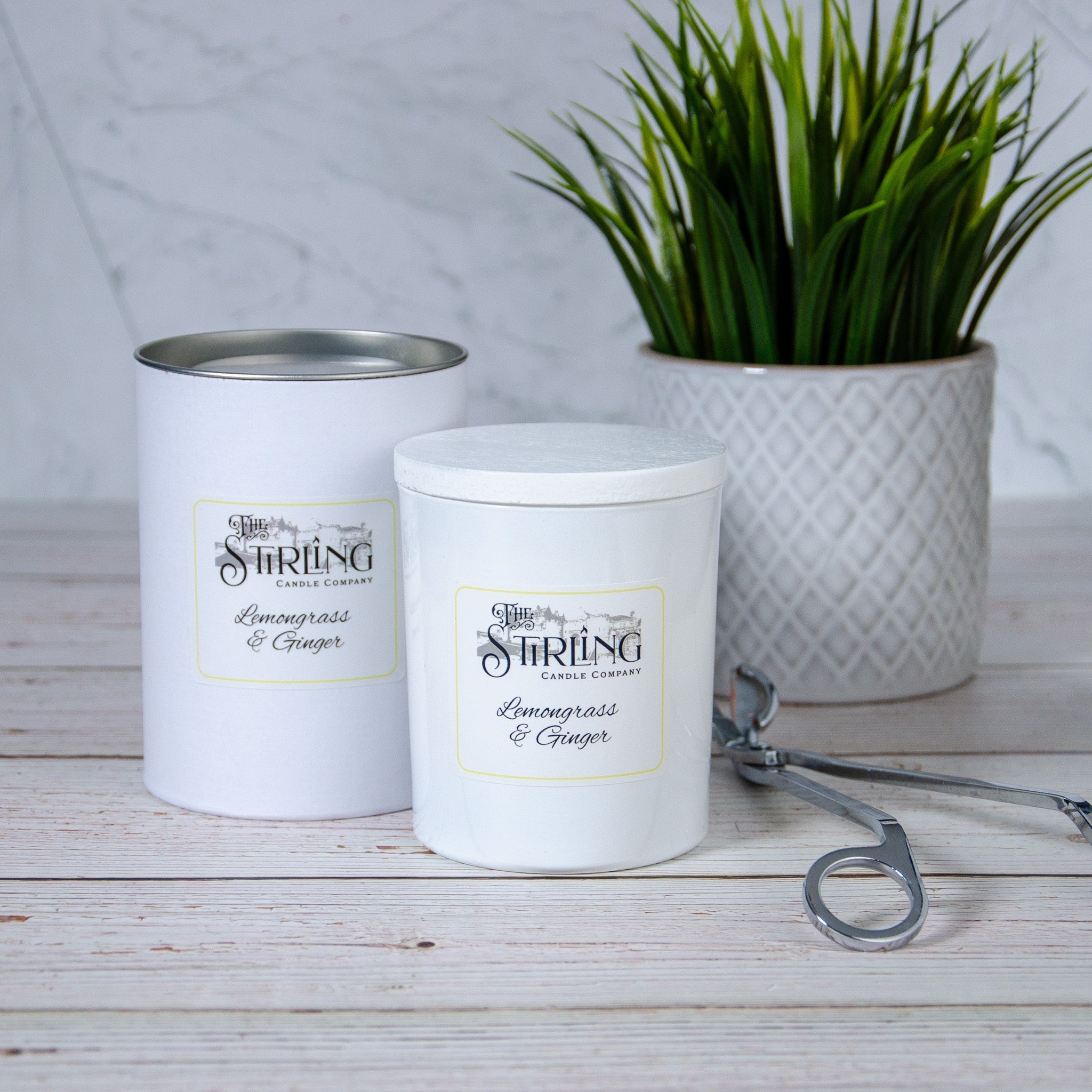 Lemongrass & Ginger large white candle by The Stirling Candle Company