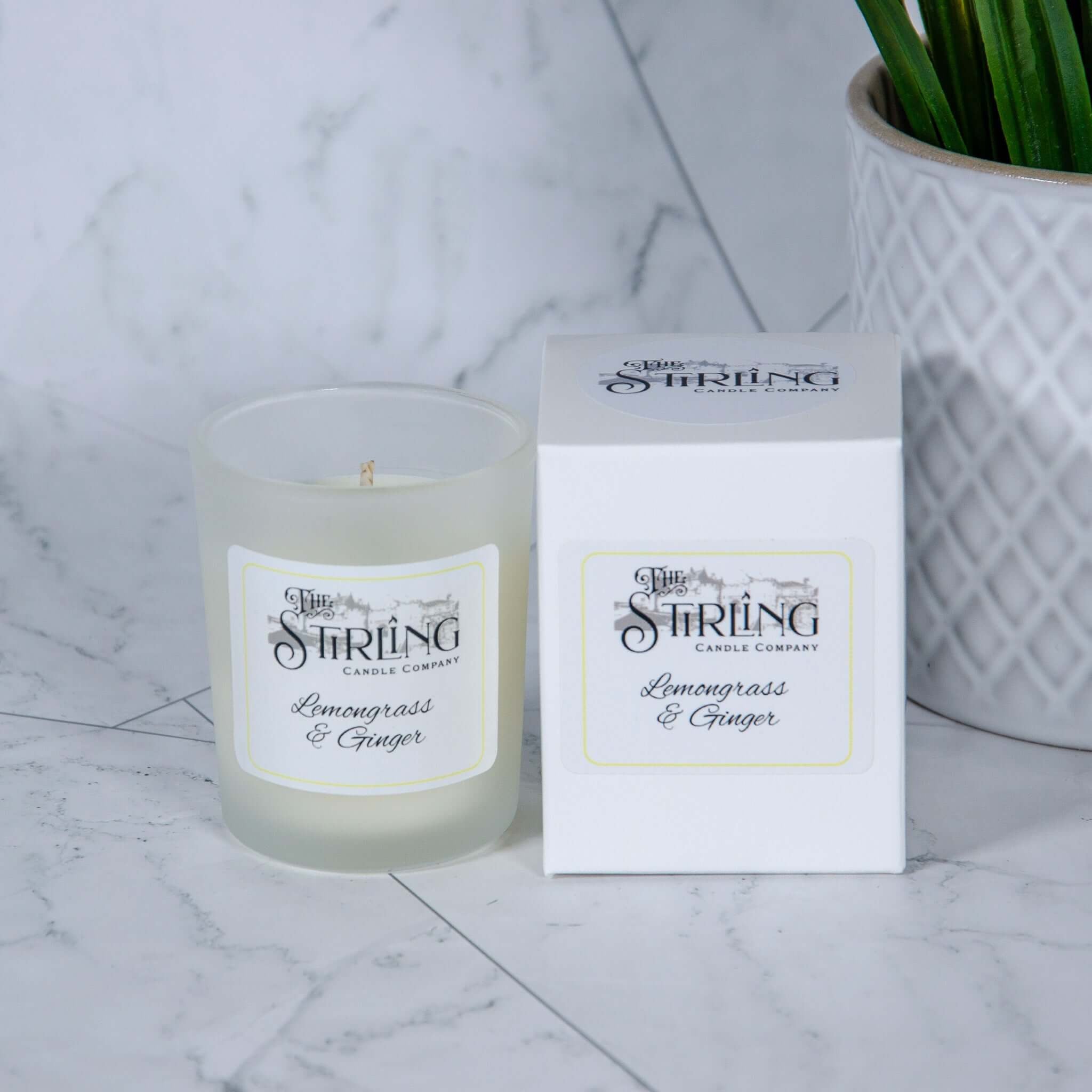 Lemongrass & Ginger small frosted glass candle by Stirling Candle Company