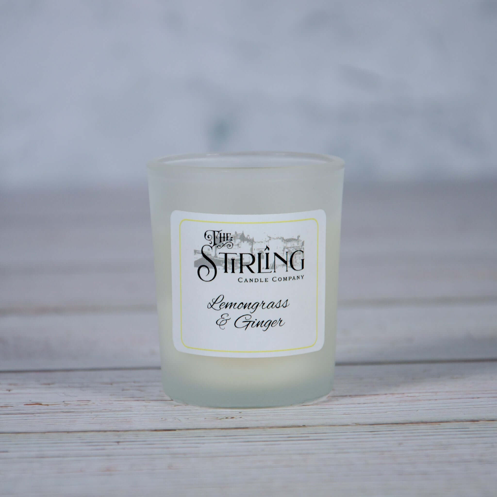 Lemongrass & Ginger small candle in frosted glass jar by Stirling Candle Company