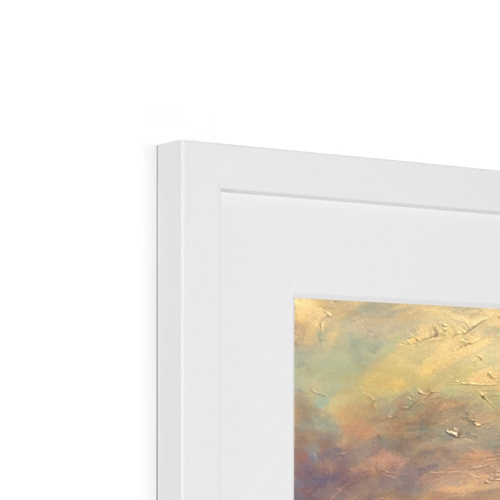 White rectangular frame with gold abstract Liathach Glen Torridon art print