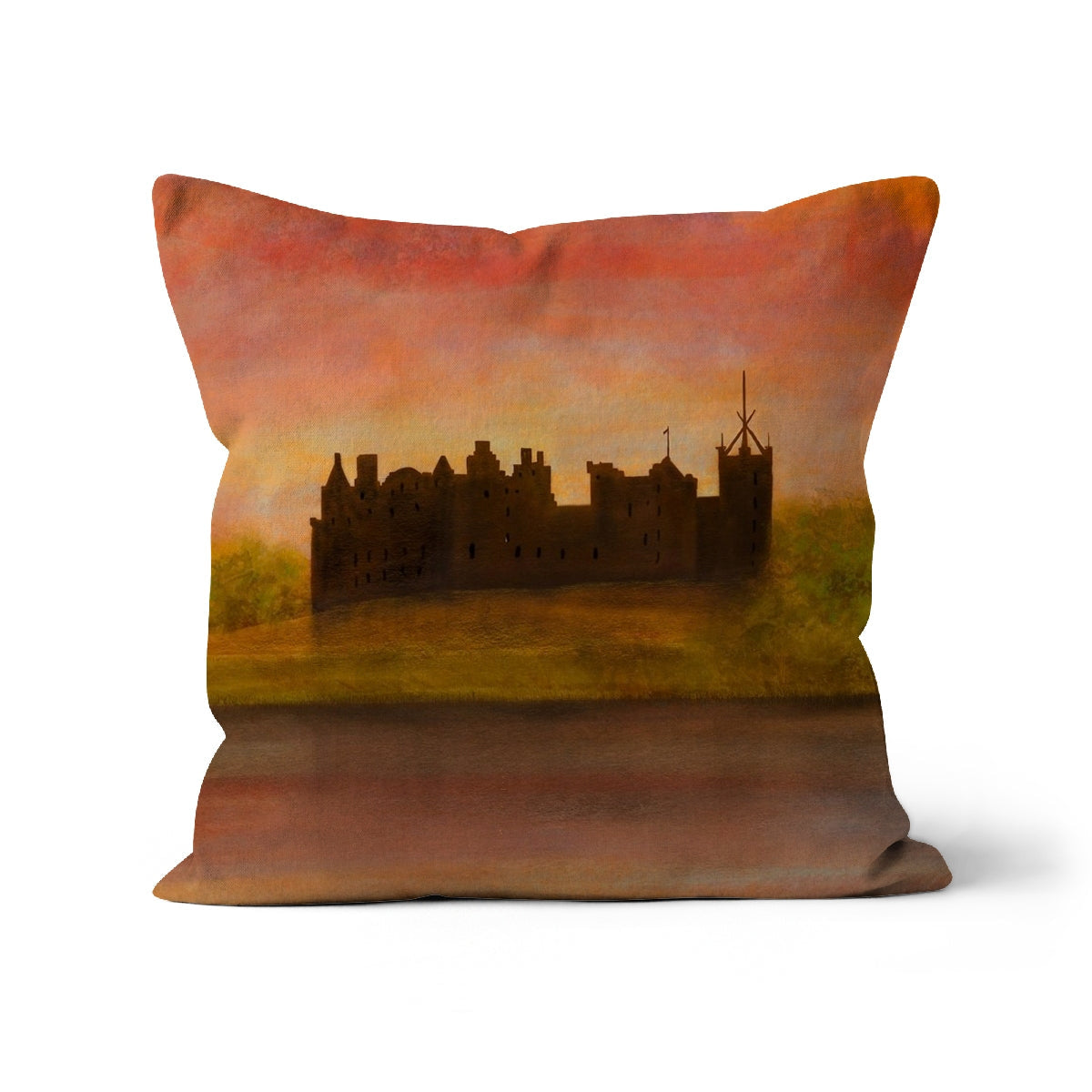 18x18 inch Linlithgow Palace Sunset Cushion in plush fabric