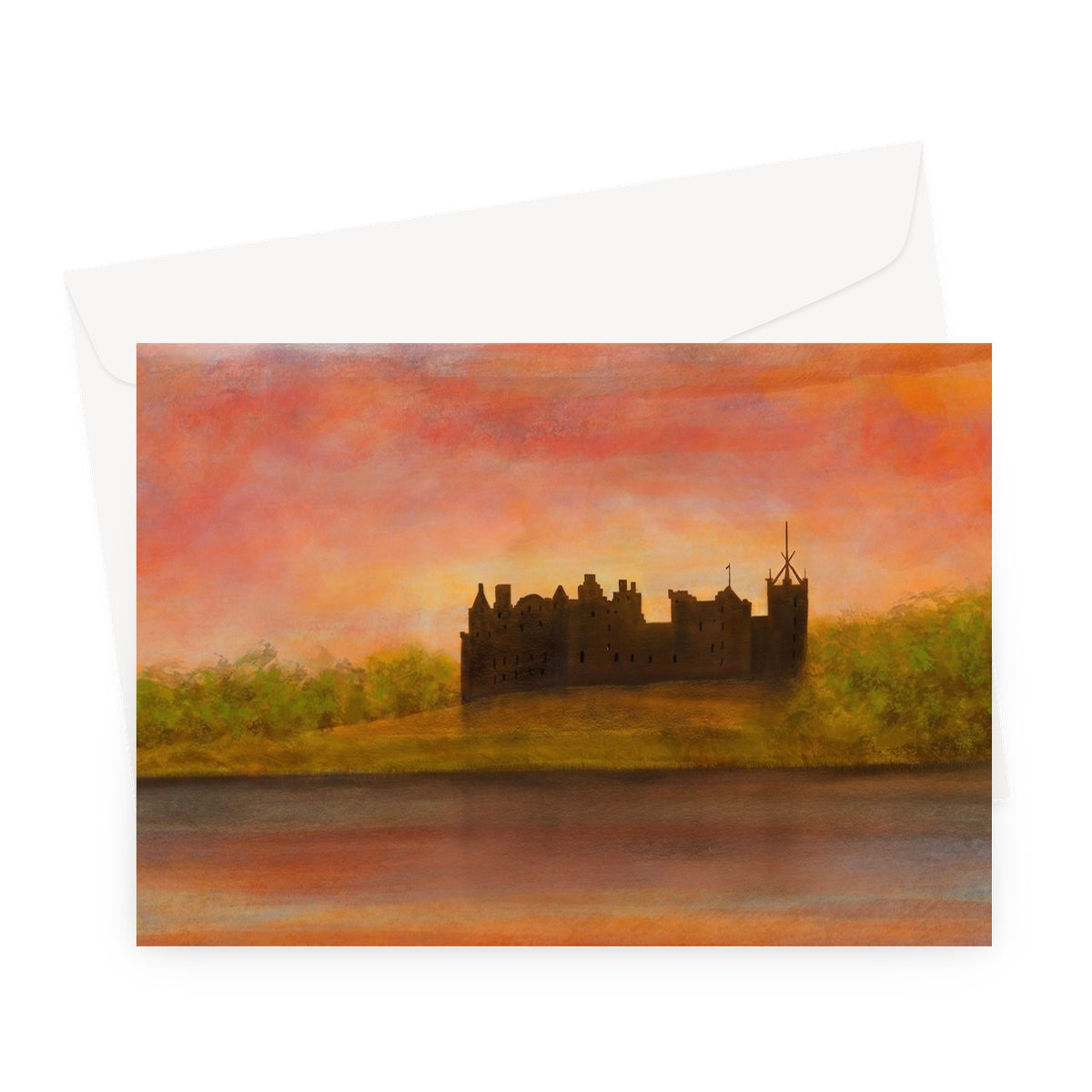Linlithgow Palace 19th-century stone castle silhouette sunset greeting card