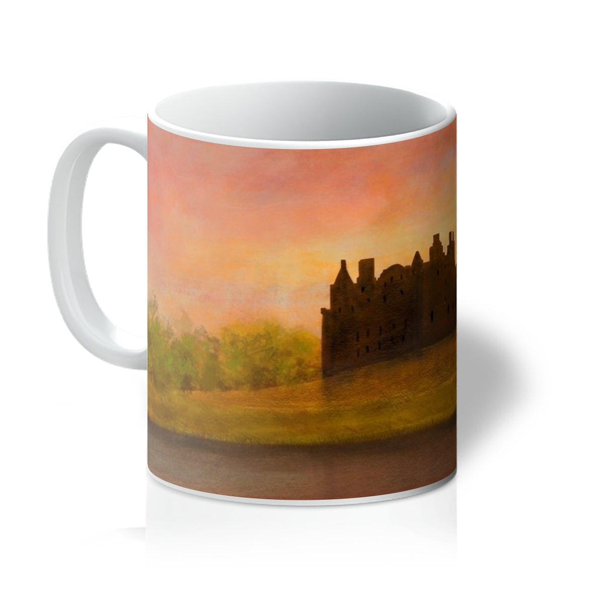 Linlithgow Palace Sunset Mug with ceramic castle silhouette
