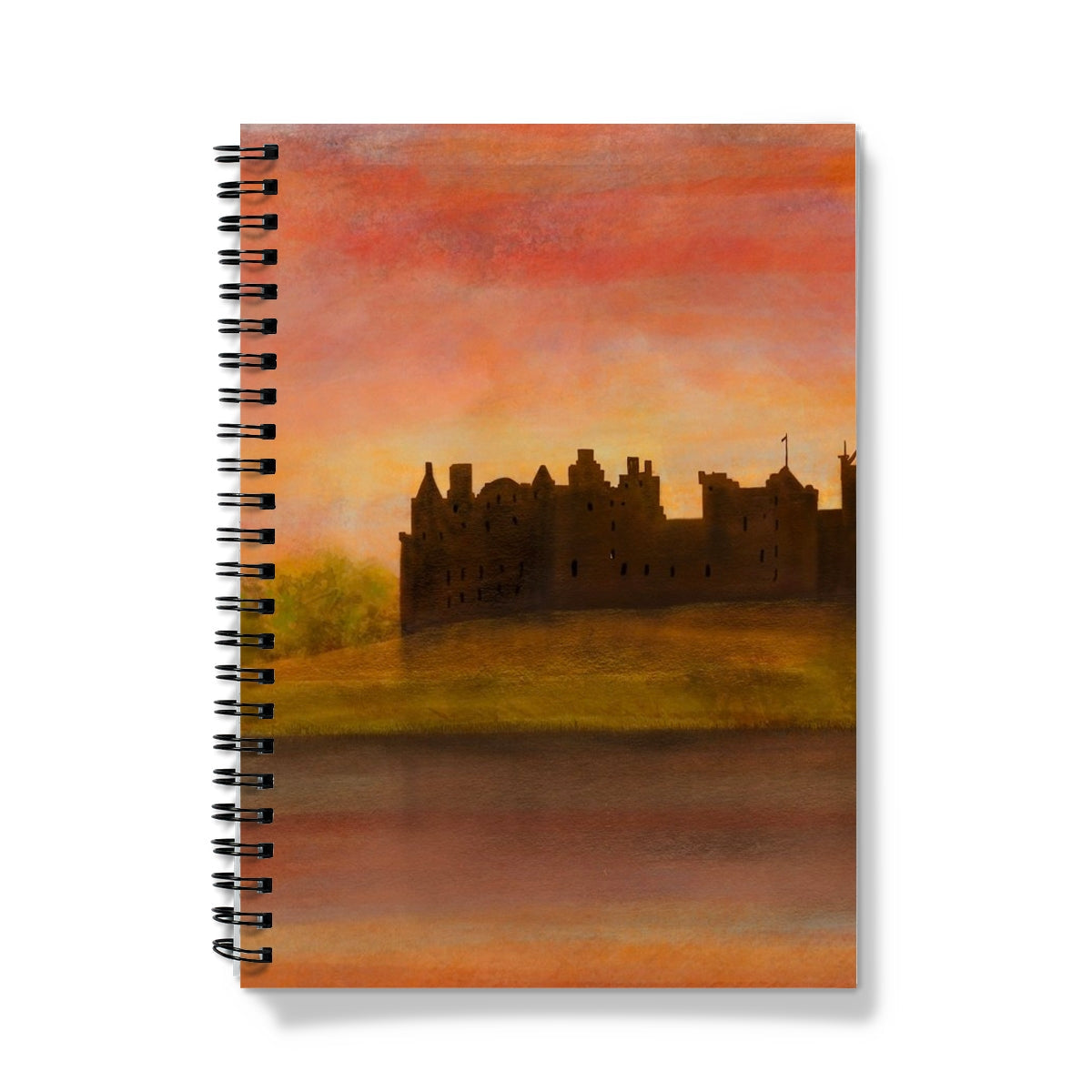Linlithgow Palace Sunset spiral notebook with castle illustration