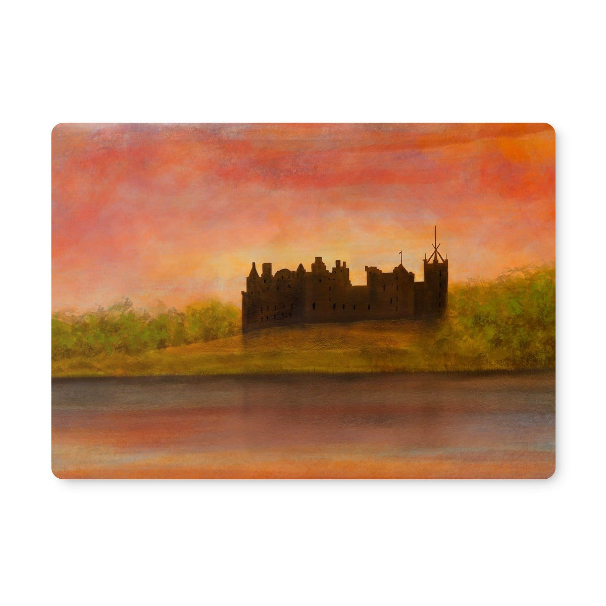 Royal castle silhouette coaster on Linlithgow Palace sunset placemat