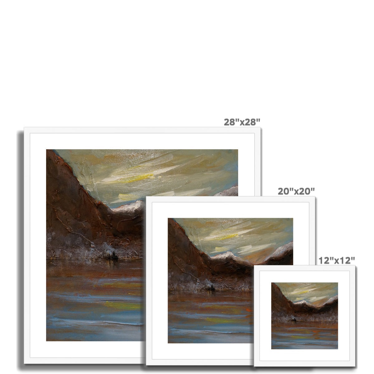 28x28 Framed Loch Awe Landscape Painting in Earthy Abstract Tones