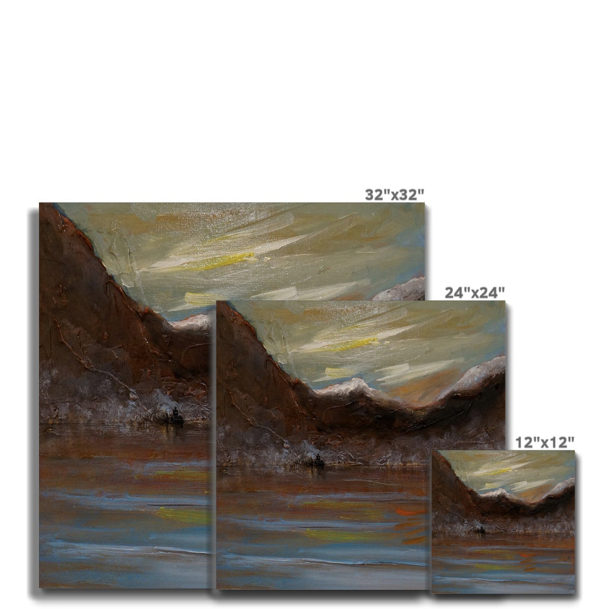 32x32 inch abstract Loch Awe mountain canvas print in earthy tones