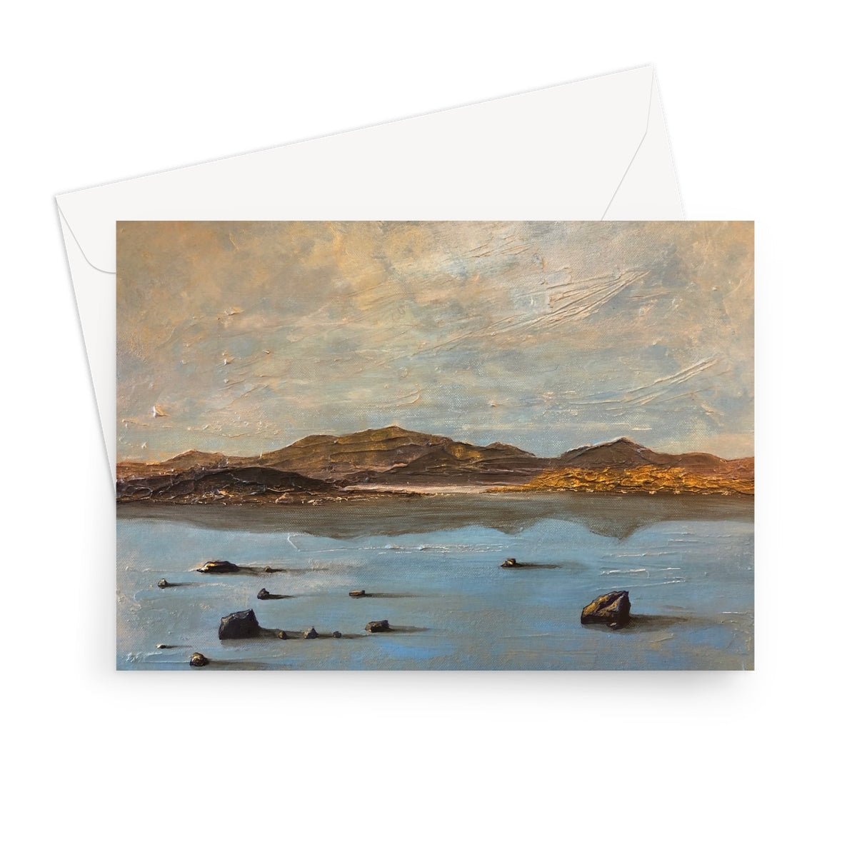 Loch Druidibeg greeting card with blue and white mountain landscape