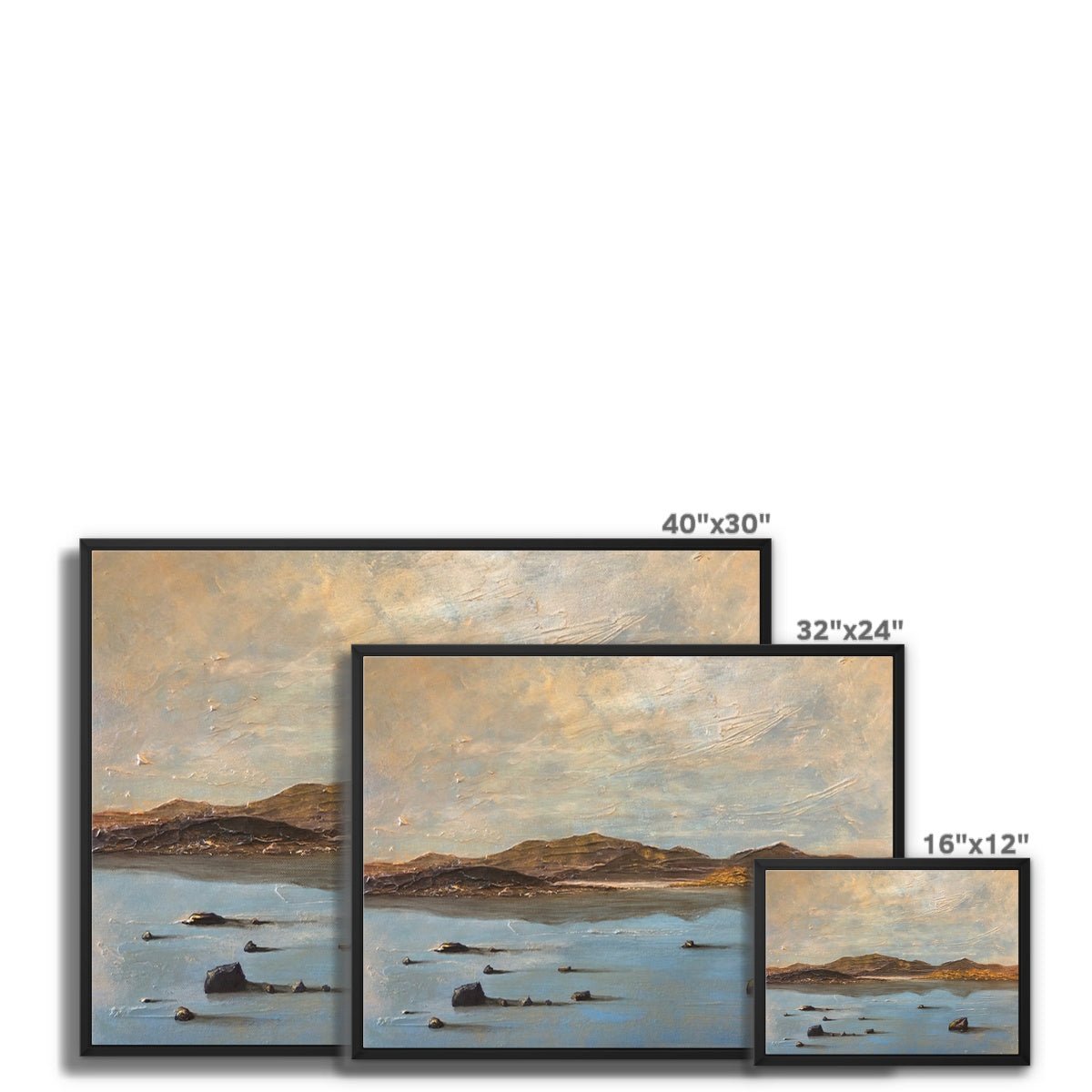 Loch Druidibeg South Uist Painting | Framed Canvas From Scotland-Floating Framed Canvas Prints-Scottish Lochs Art Gallery-Paintings, Prints, Homeware, Art Gifts From Scotland By Scottish Artist Kevin Hunter
