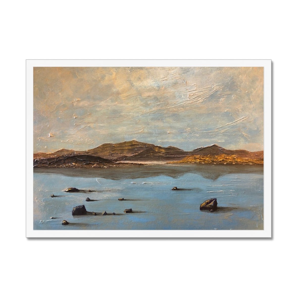 Loch Druidibeg South Uist Painting | Framed Prints From Scotland-Framed Prints-Scottish Lochs Art Gallery-A2 Landscape-White Frame-Paintings, Prints, Homeware, Art Gifts From Scotland By Scottish Artist Kevin Hunter