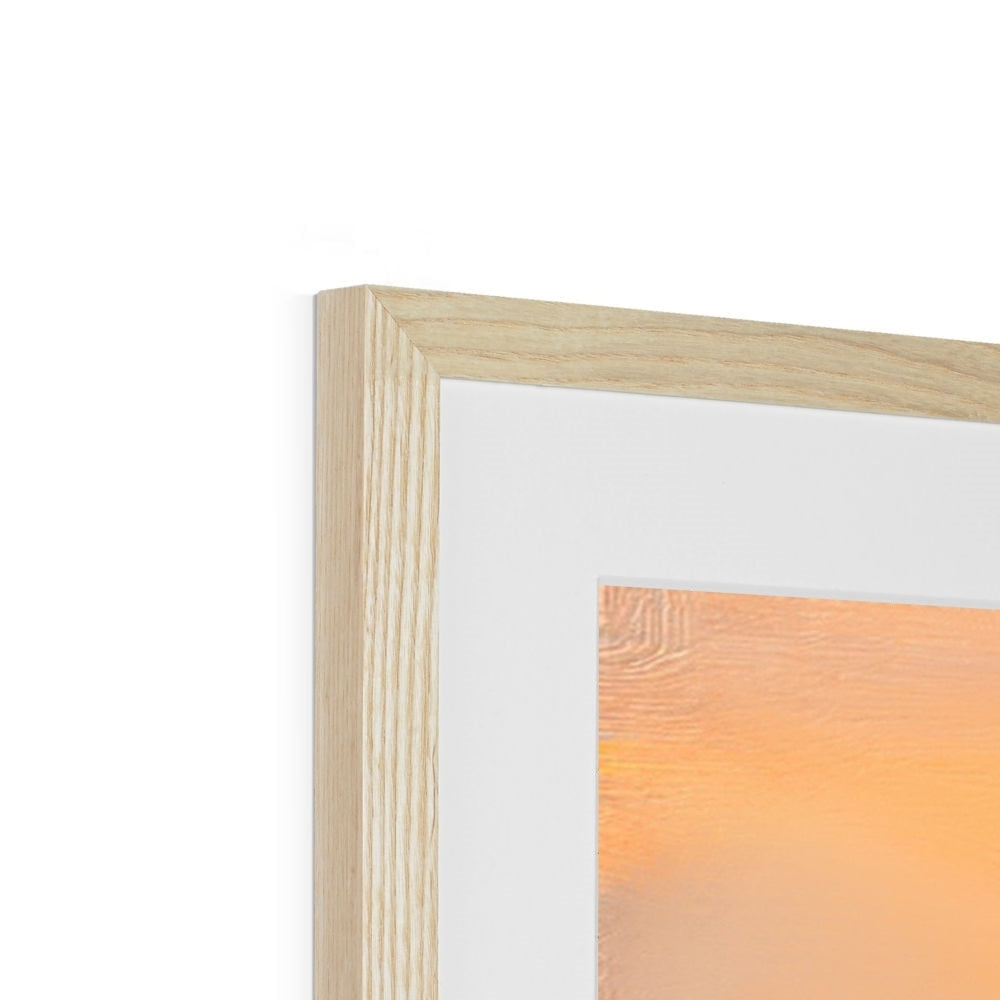 Loch Eck Dawn orange artwork in wooden frame with white mat