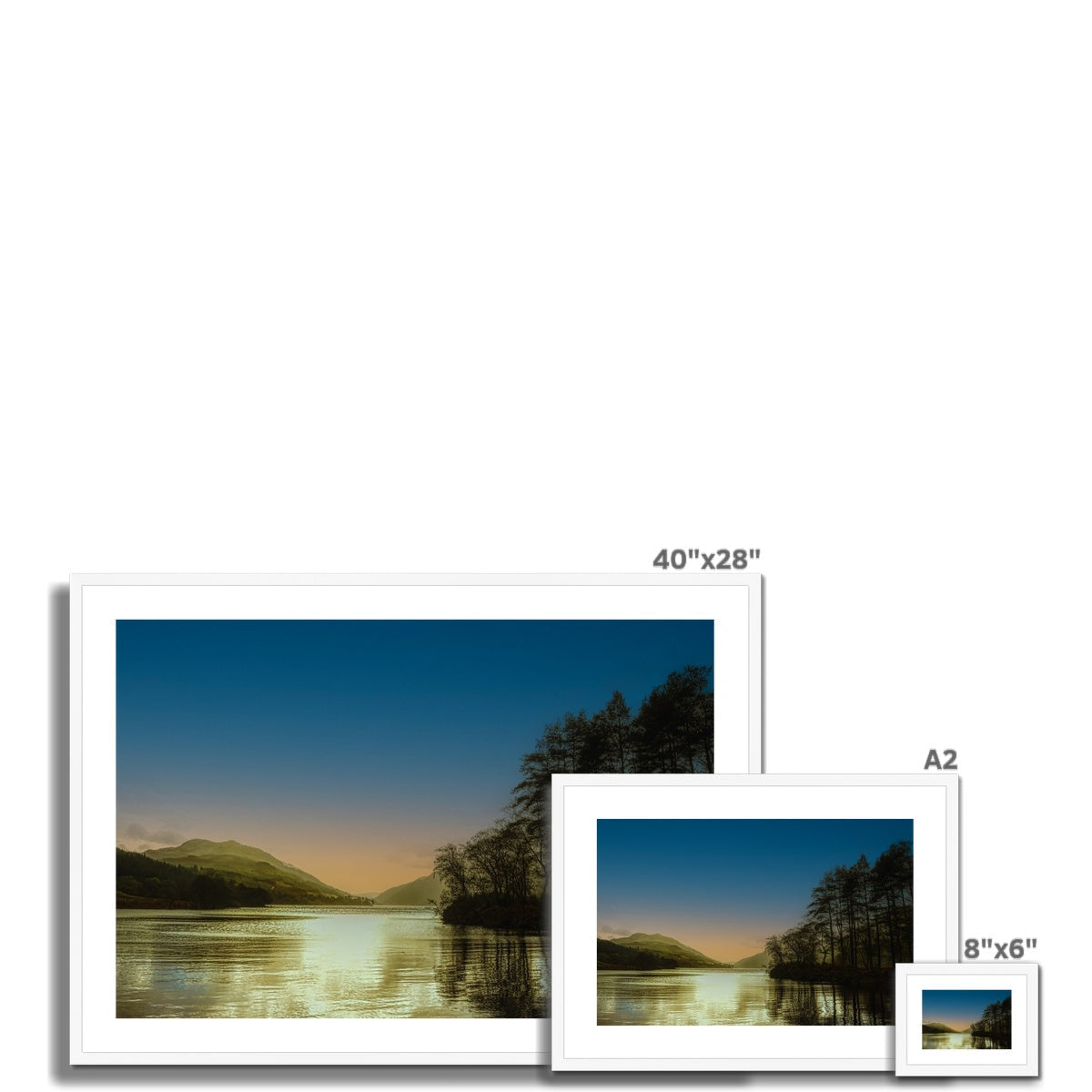 40x28 Loch Eck Golden Dusk framed lake sunset print