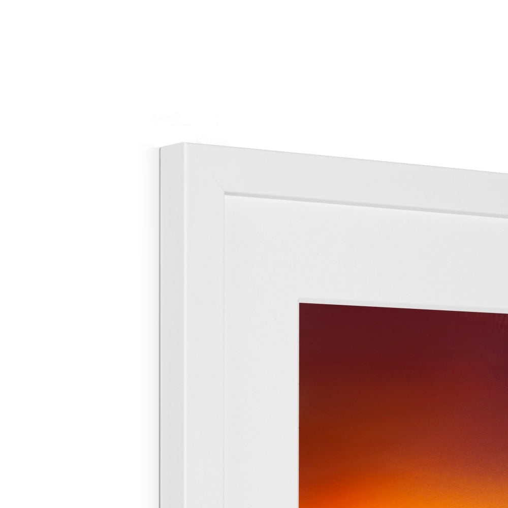 White rectangular frame with a gradient red and orange background for Loch Faskally Dusk print