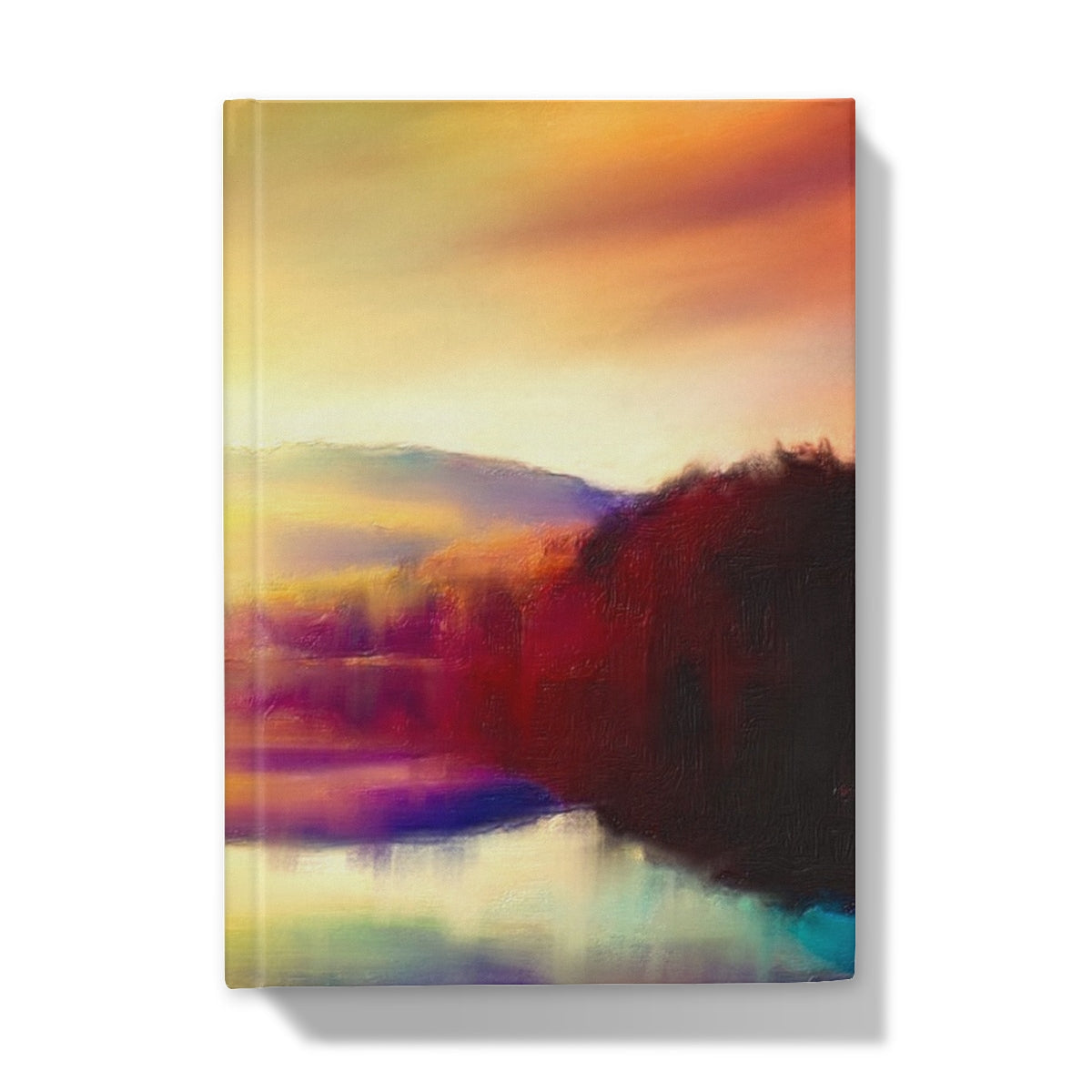 Abstract landscape canvas print with vibrant yellow, orange, and purple hues for Loch Faskally Dusk Journal
