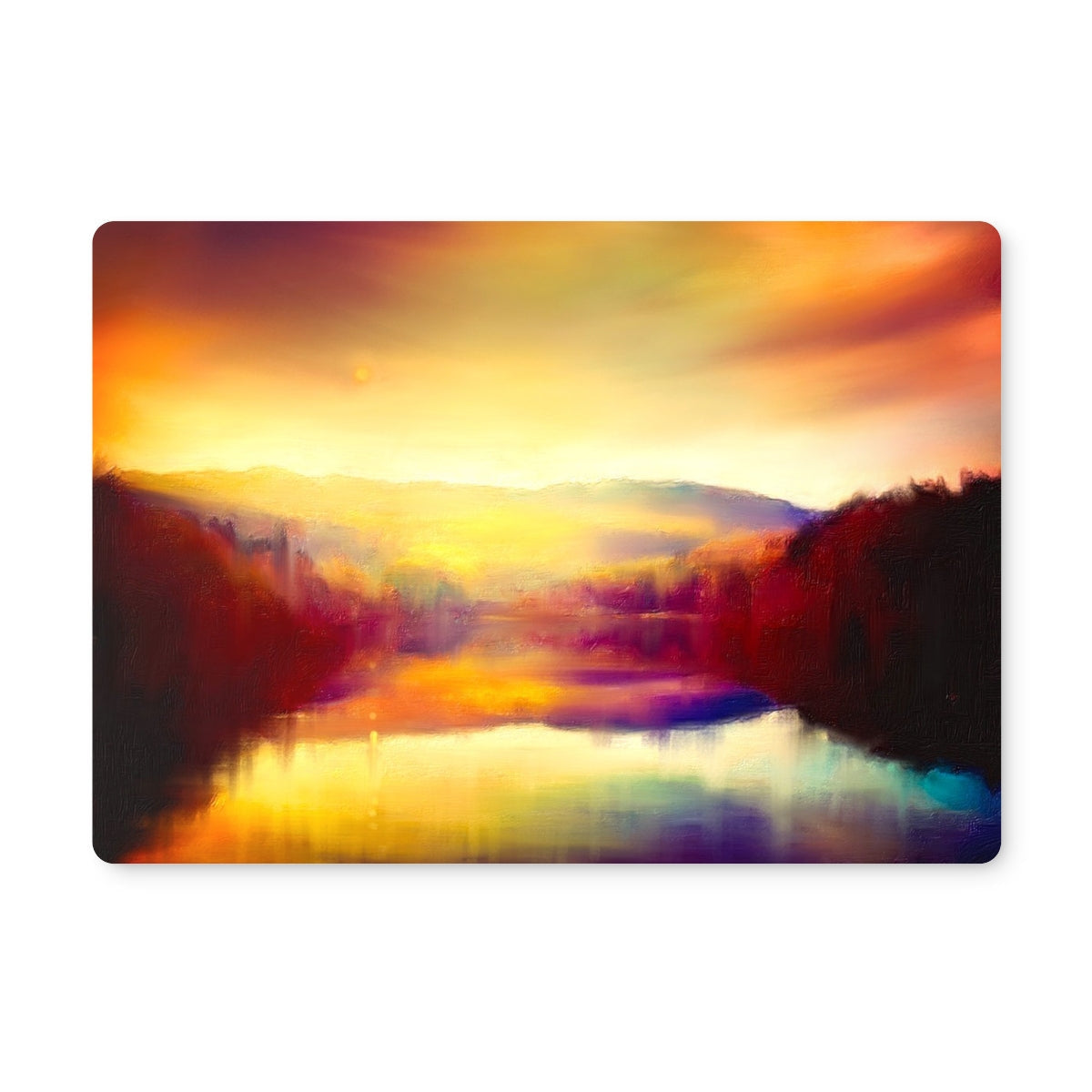 Colorful abstract sunset over water painting on Loch Faskally Dusk Placemat