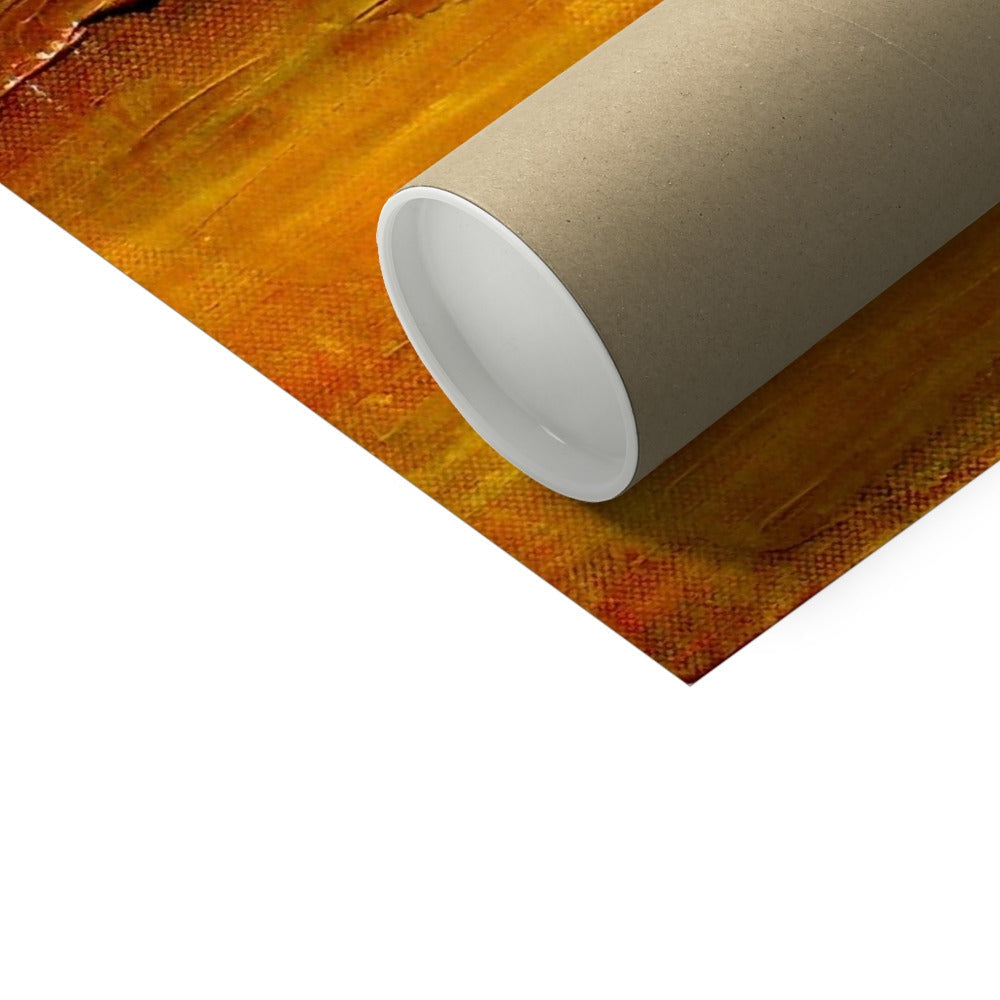 White cylindrical Loch Fyne Dawn artist proof print roll with textured gold accents