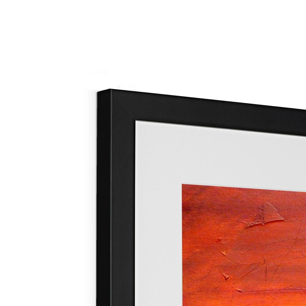 Loch Fyne Dusk art print in black frame with red abstract painting