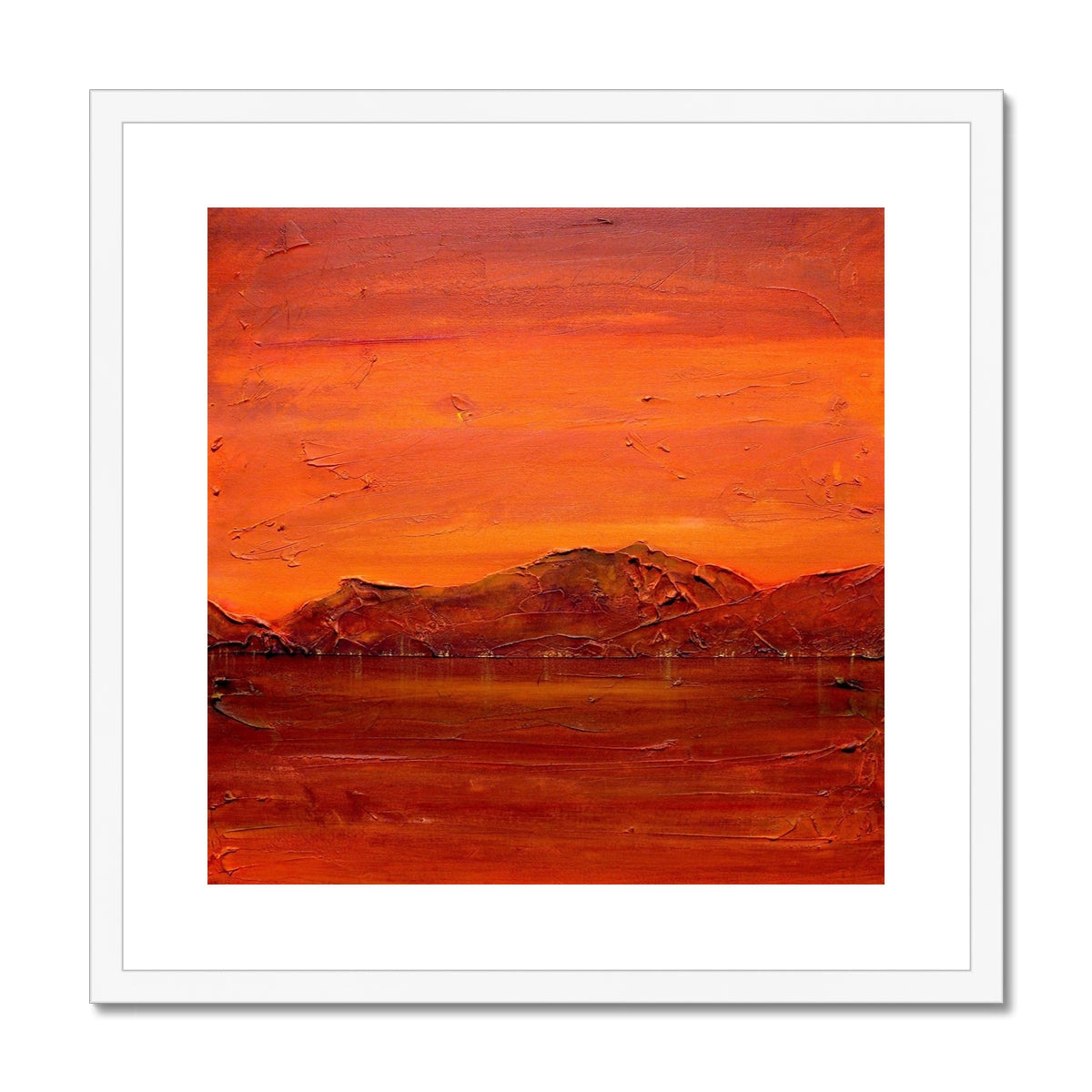 Loch Fyne Dusk abstract landscape art print in orange and red