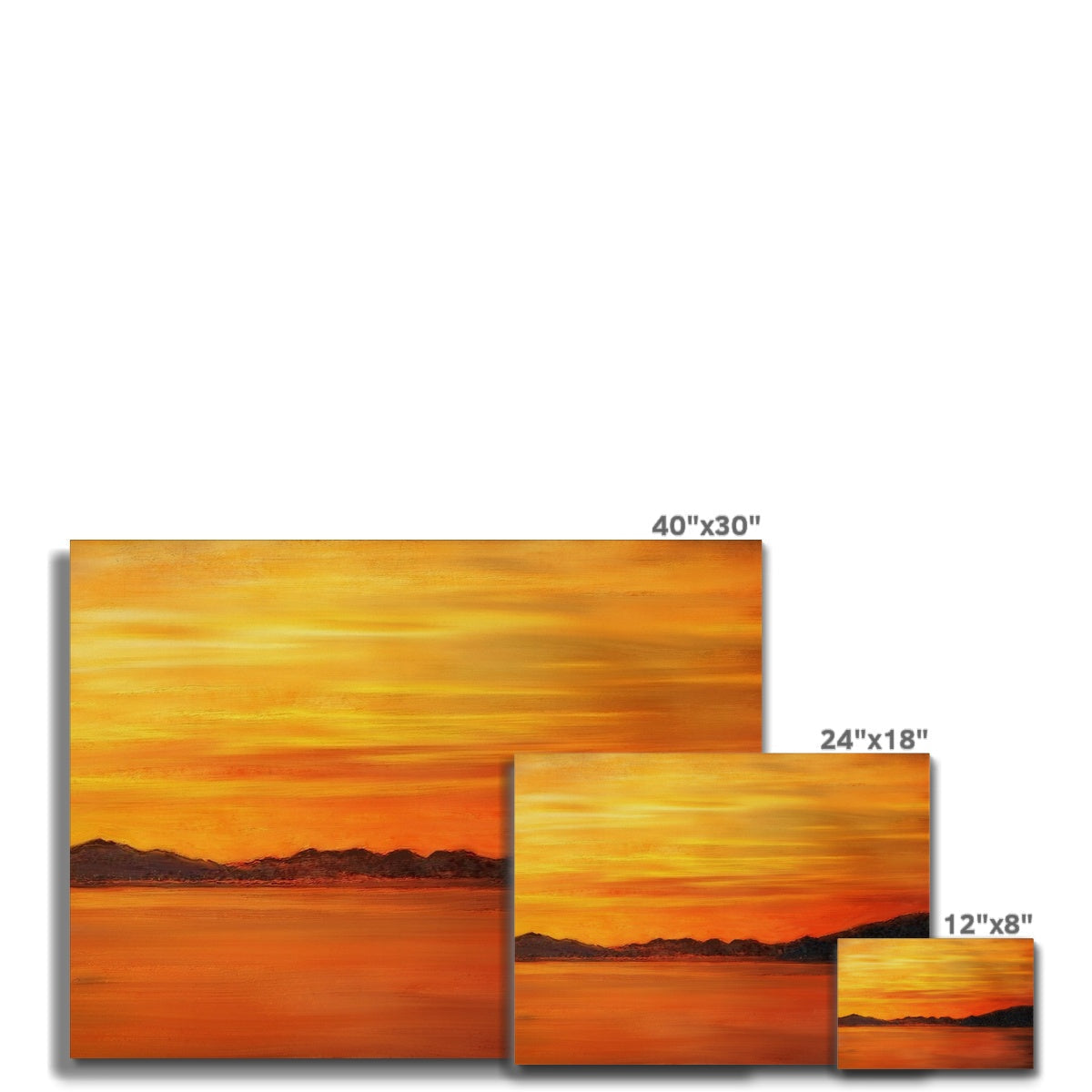 Loch Fyne Sunset Canvas featuring warm orange and yellow hues in a minimalist landscape design