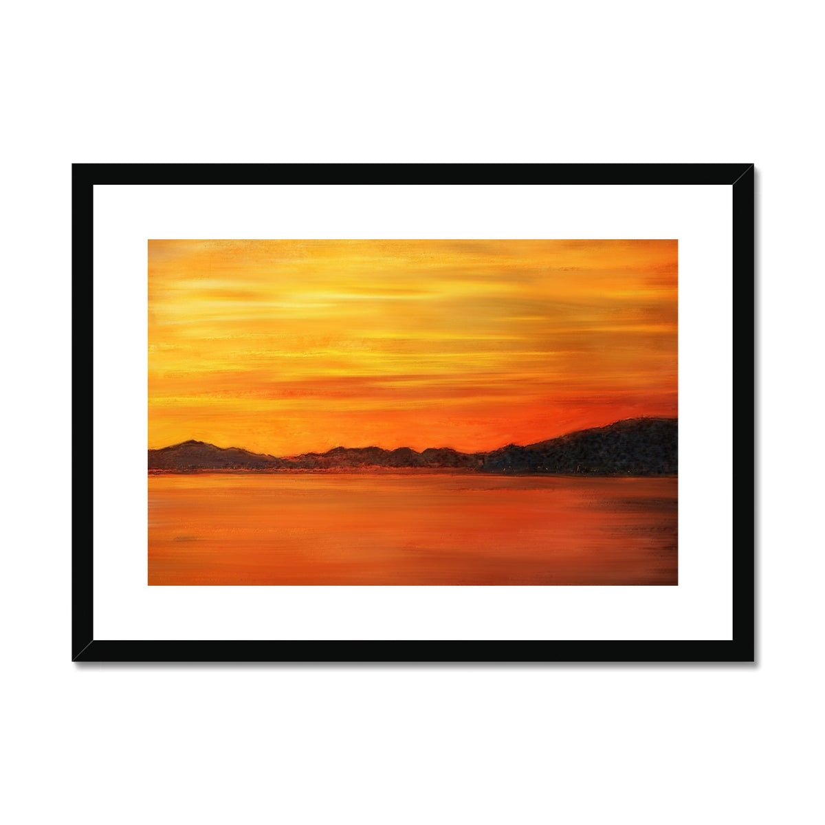Orange sunset landscape framed print from Loch Fyne Sunset Framed & Mounted Print collection
