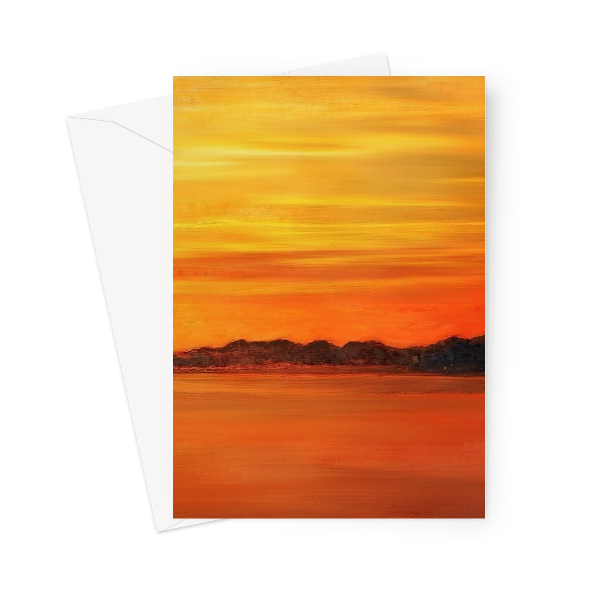 Yellow and orange sunset greeting card with beach scene design for Loch Fyne Sunset product