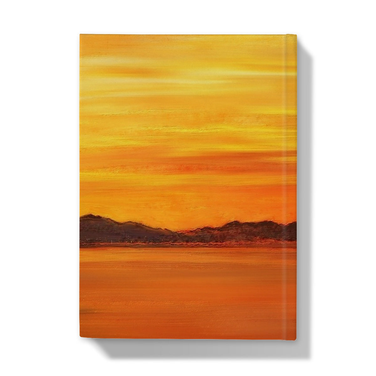 Loch Fyne Sunset Hardback Journal with vibrant orange and yellow minimalist landscape painting