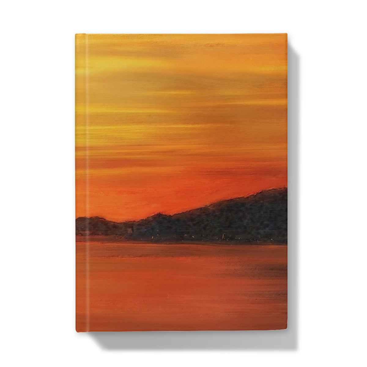Loch Fyne Sunset Hardback Journal with canvas print of sunset over water and silhouetted hills